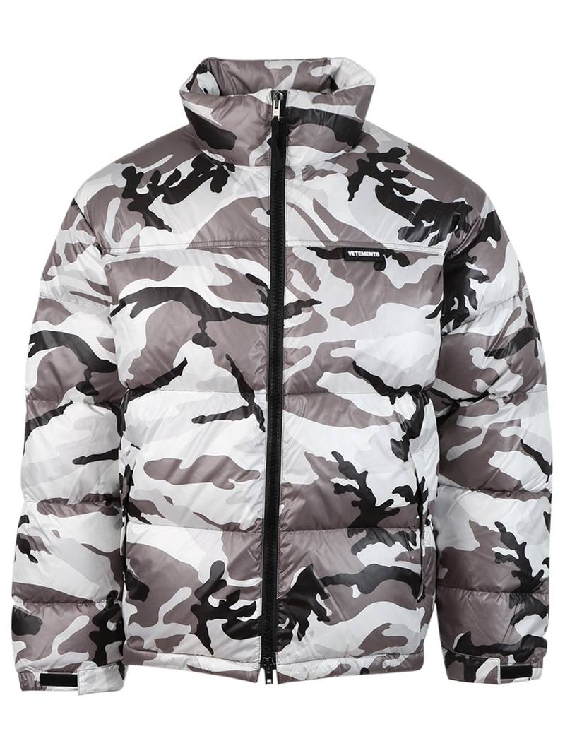 Logo Camo Puffer Jacket White Grey And Black 1