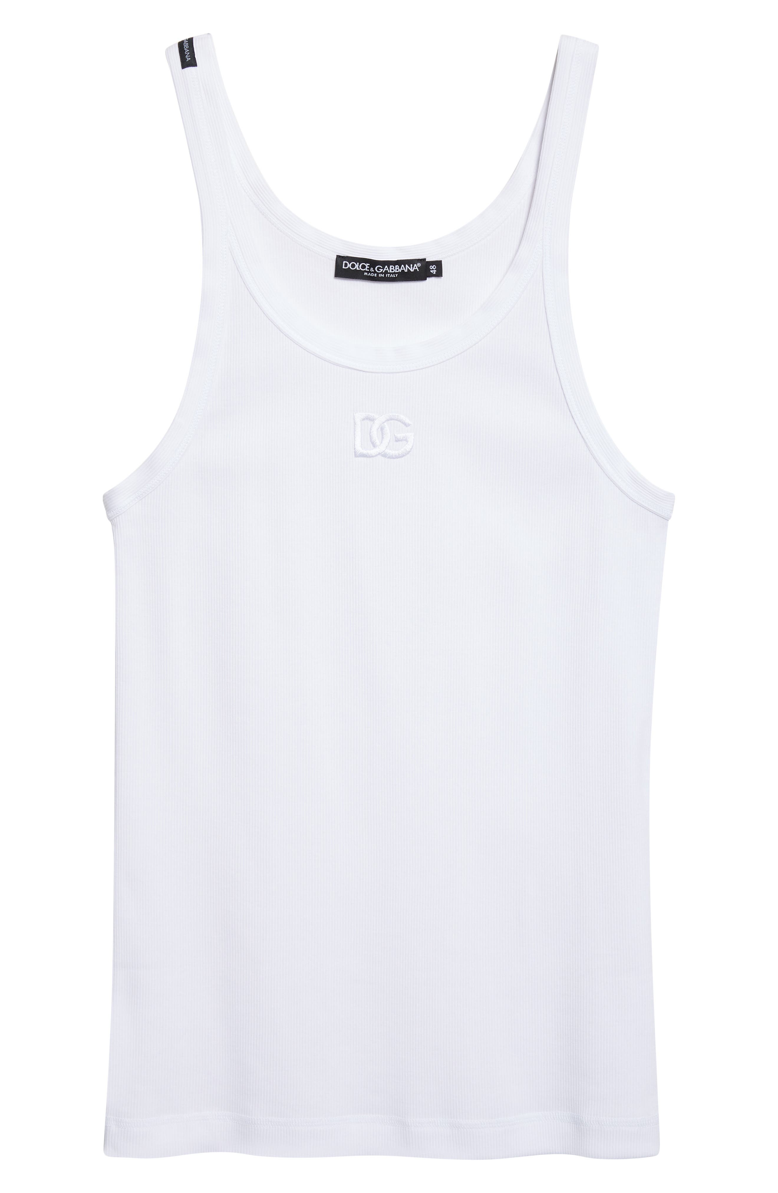 Dolce&Gabbana Embroidered Logo Rib Tank in W0800 Bianco Ottico at Nordstrom - 5