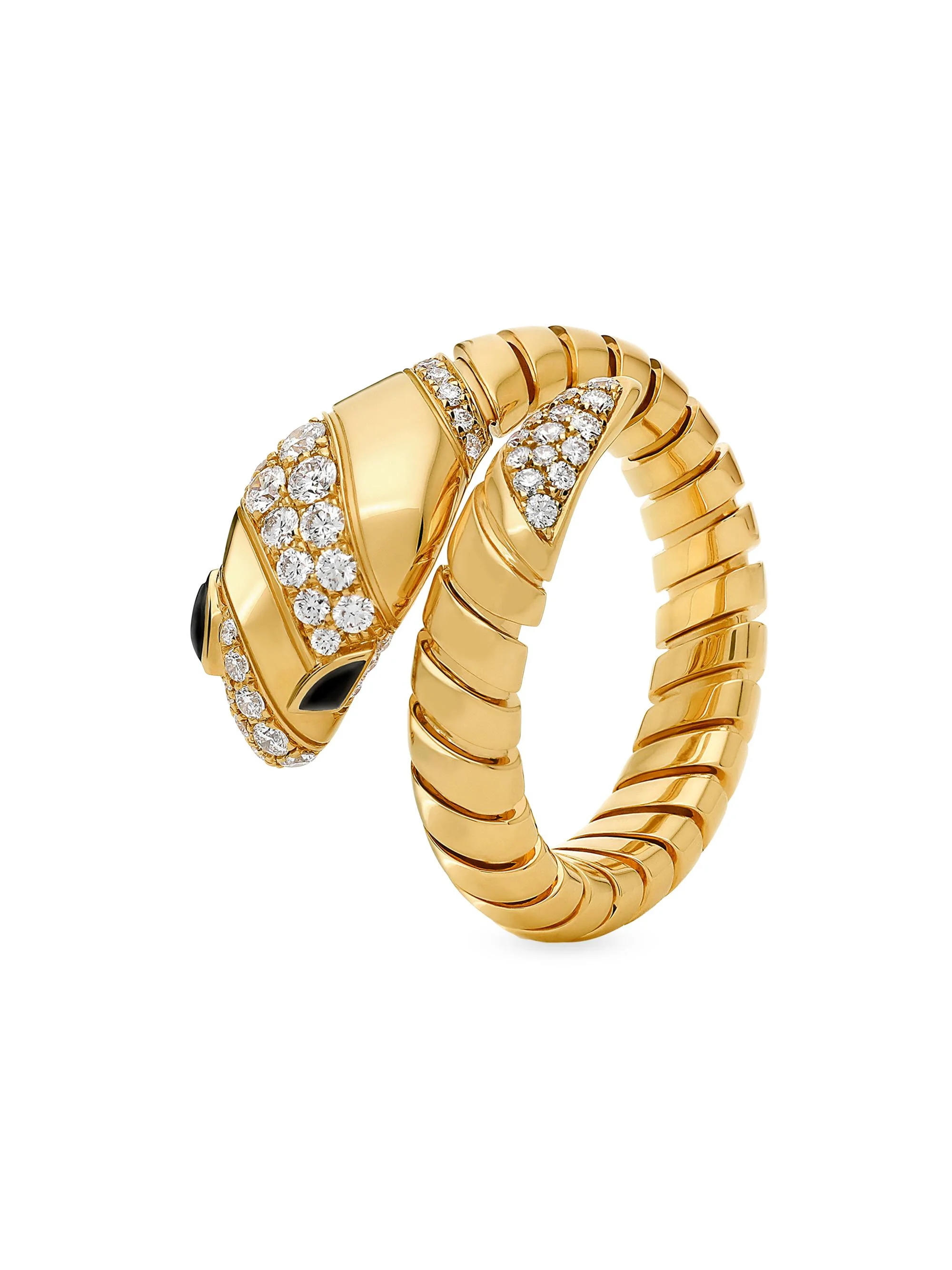 Women's Serpenti 18K Yellow Gold, 0.50 TCW Diamond & Onyx Tubogas Ring - Yellow Gold - 1
