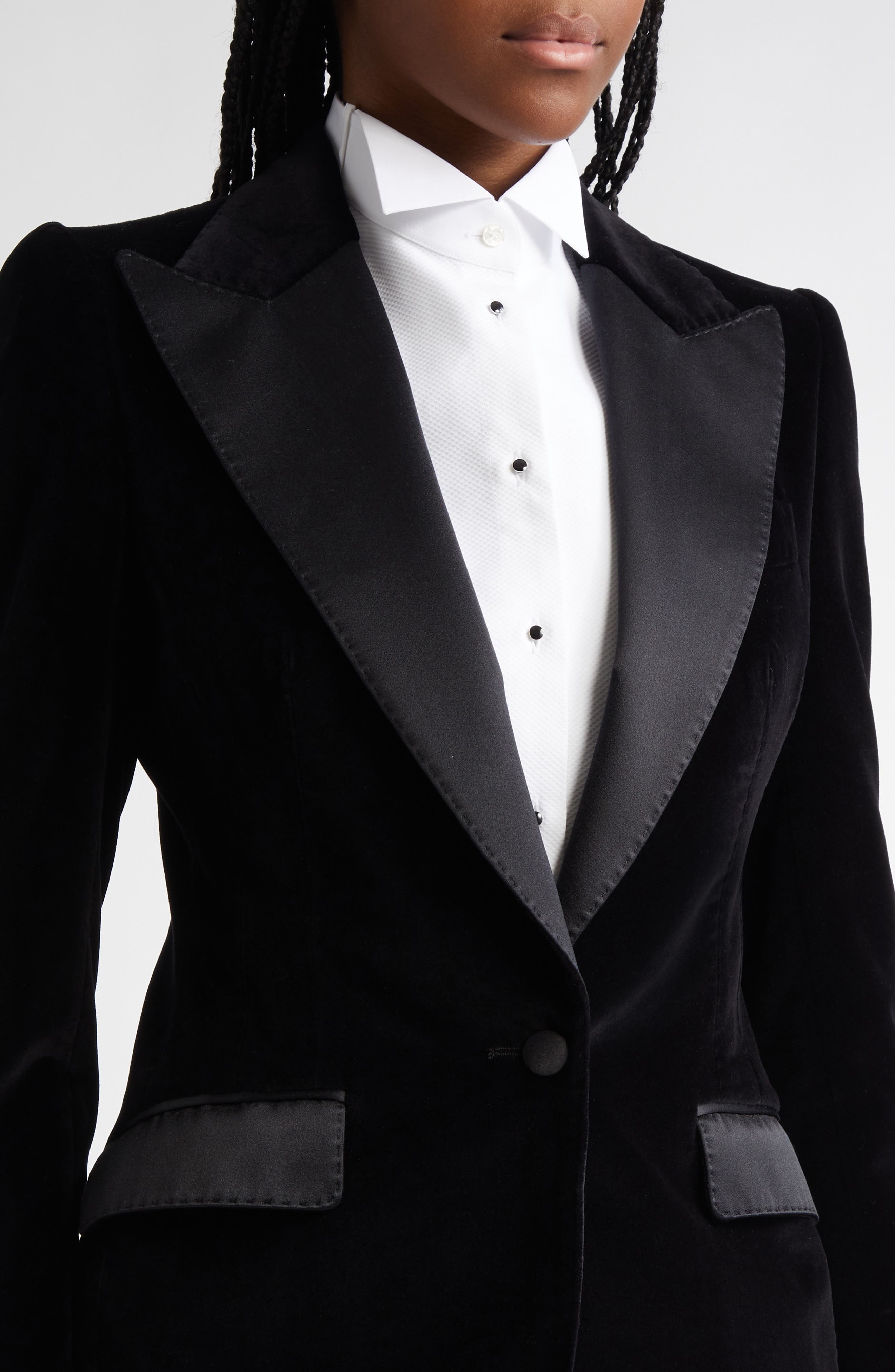 Dolce&Gabbana Turlington Velveteen & Satin Blazer in N0000 Nero at Nordstrom - 5