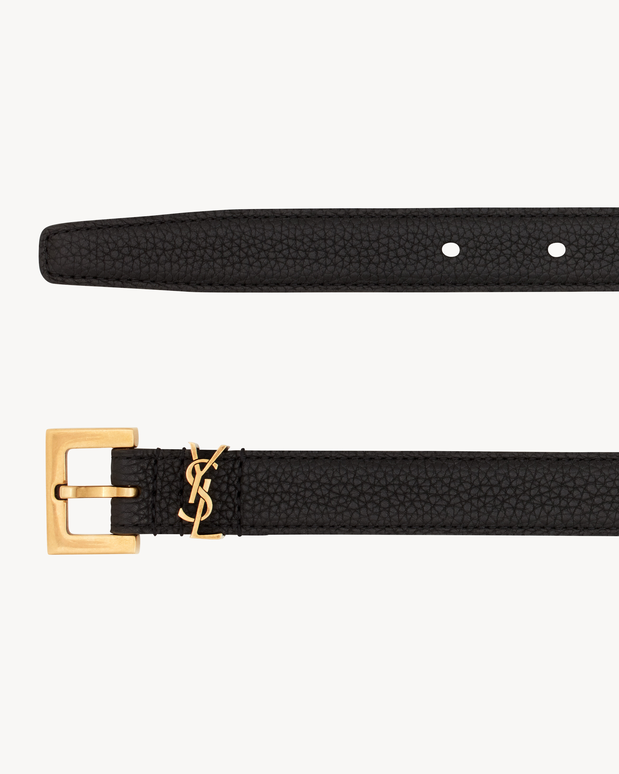 narrow monogram belt with square buckle in grained leather - 2