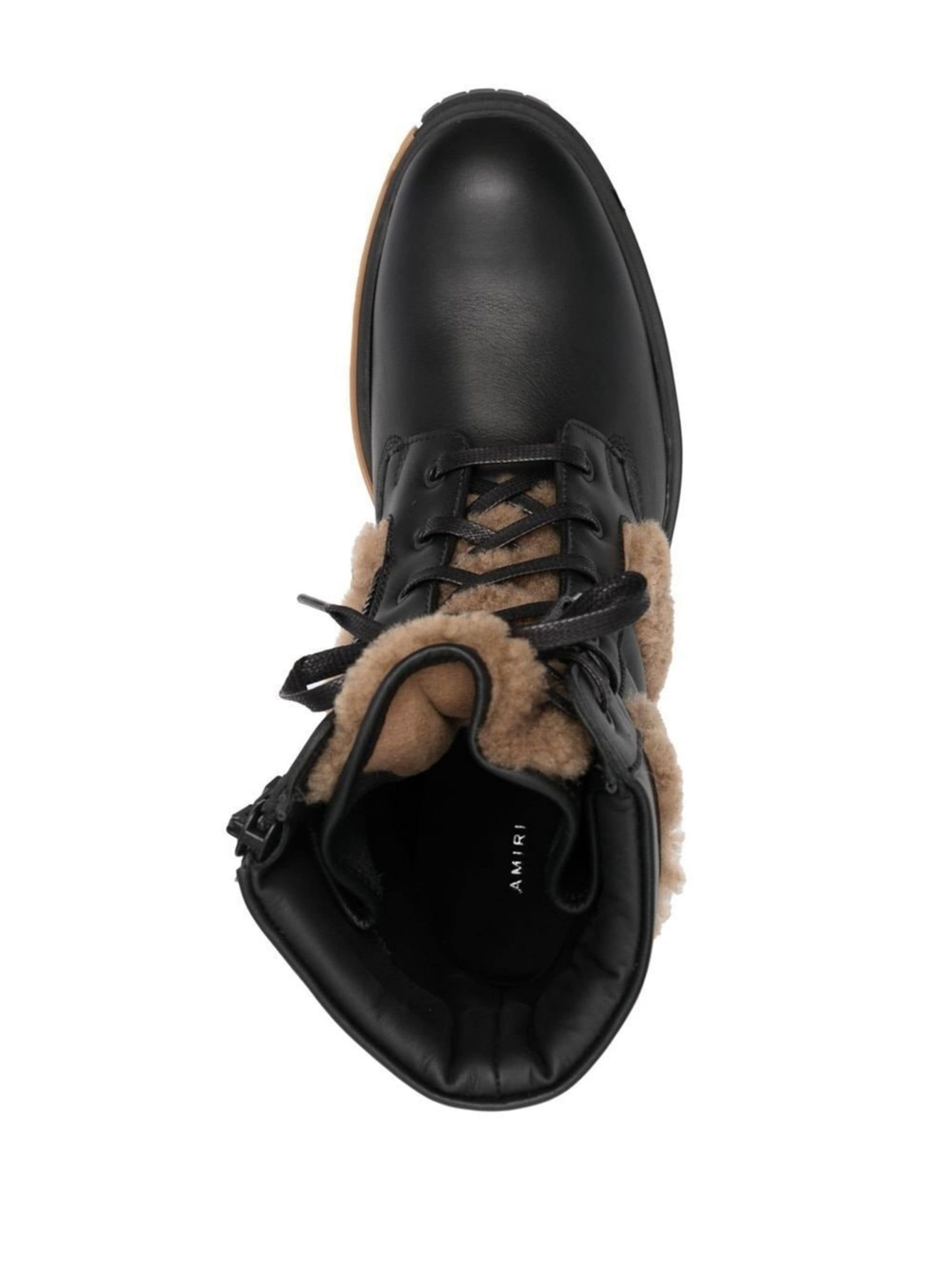 fur-panelled lace-up combat boots - 4