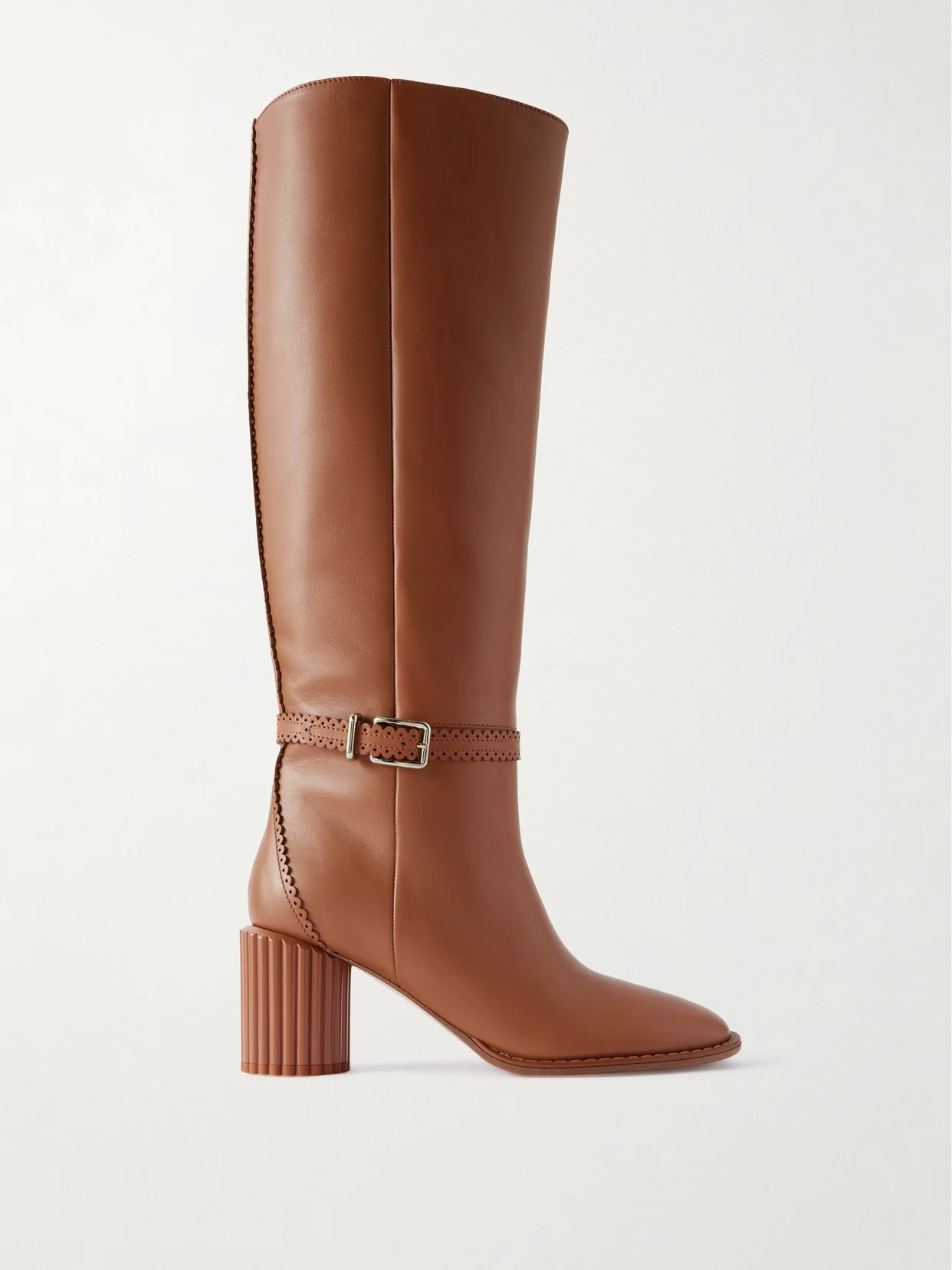 Eddie Buckled Scalloped Leather Knee Boots - 1