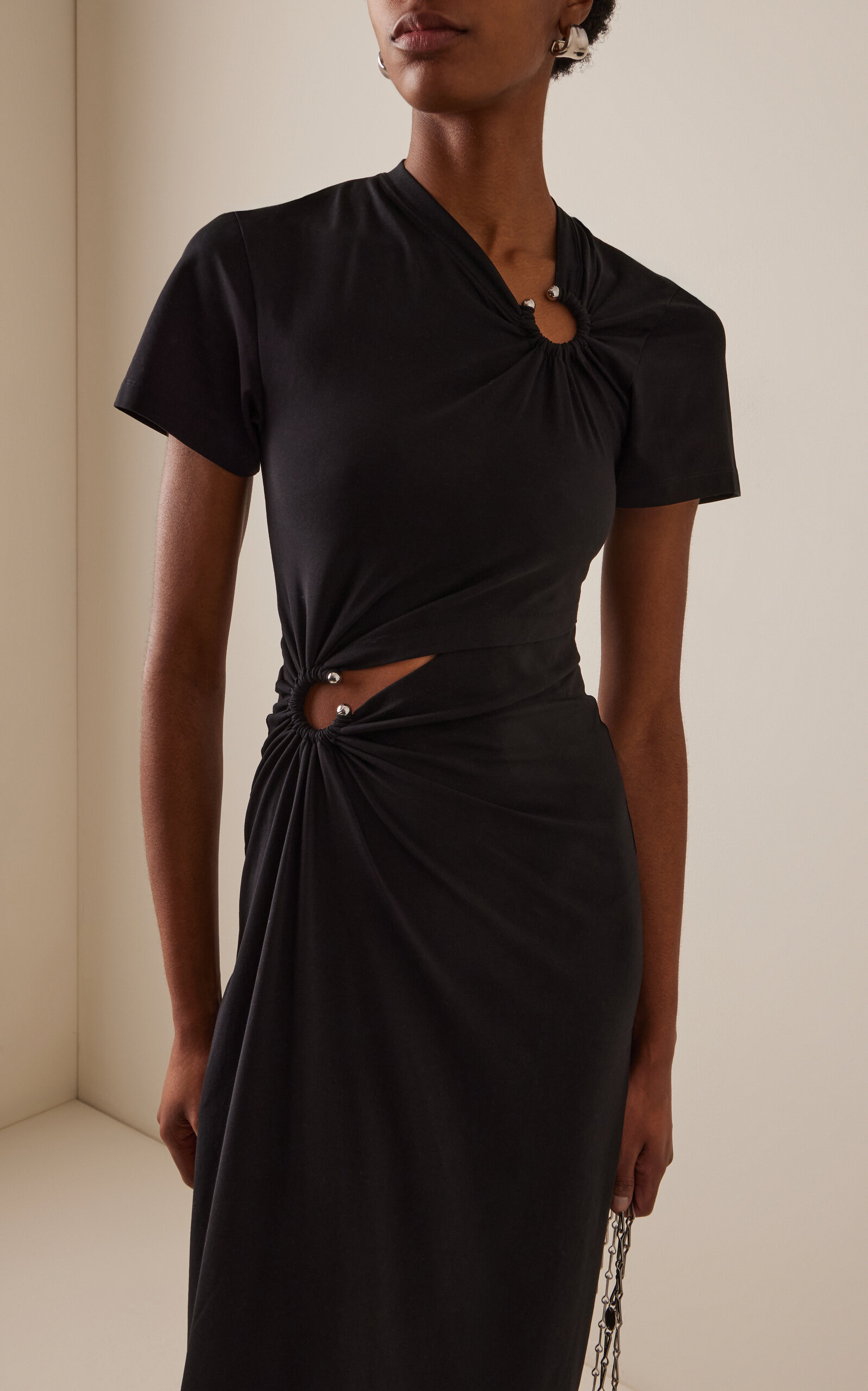 Piercing-Detailed Cutout Cotton-Jersey Maxi Dress black - 3