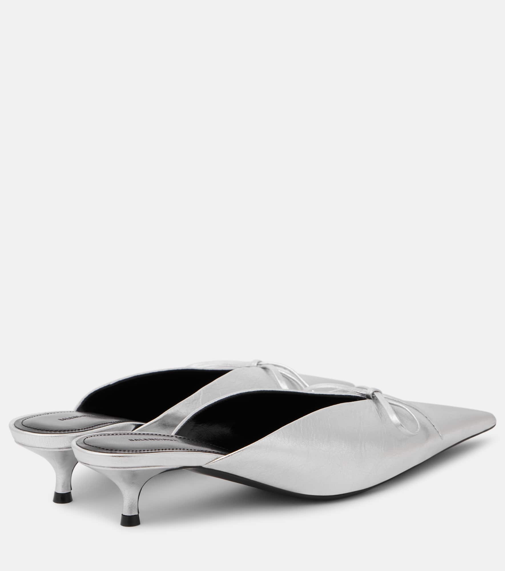 Knife Bow 40 metallic leather mules - 2