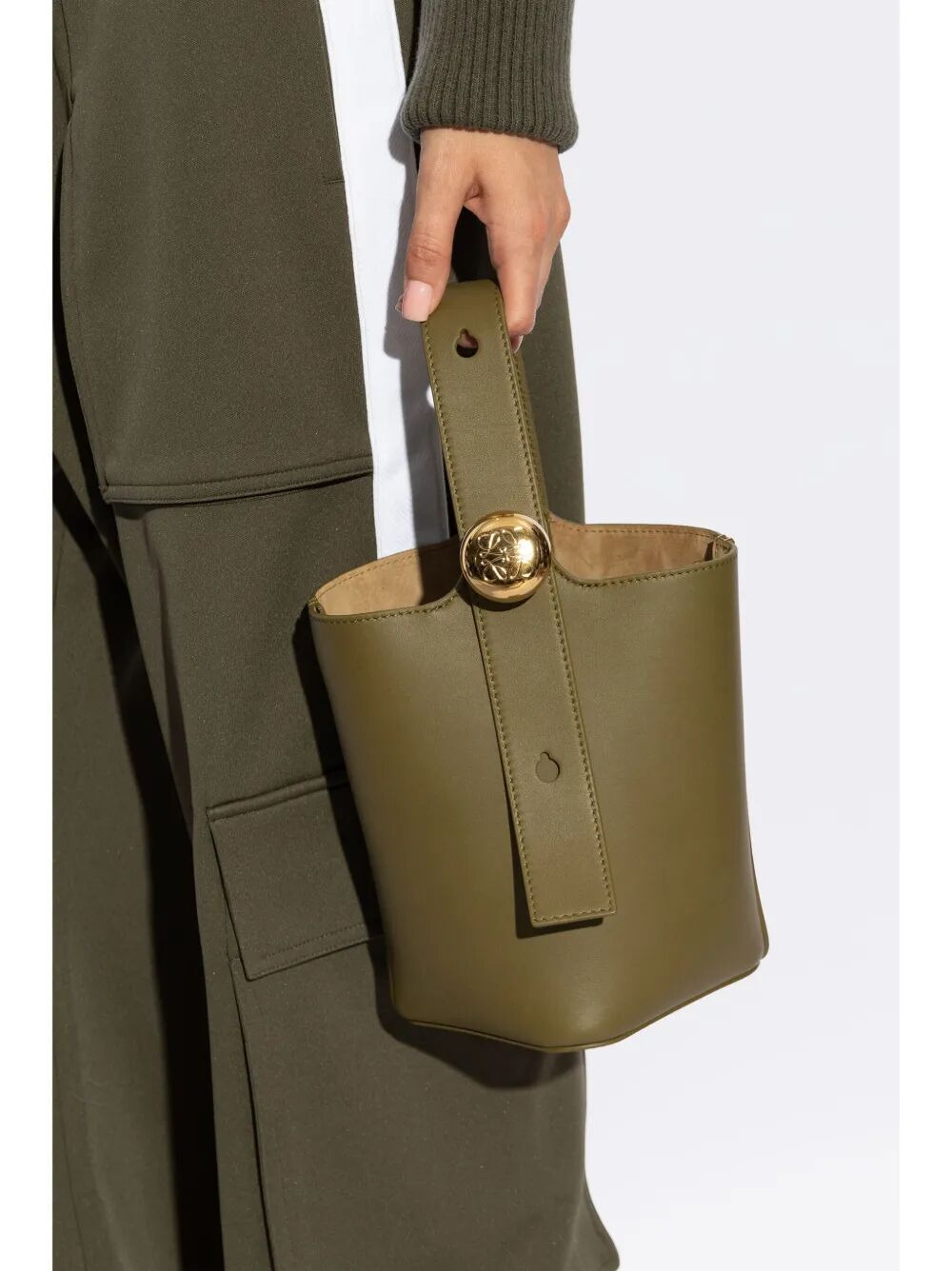 Loewe Women Smooth Leather Mini Pebble Bucket Bag - 2
