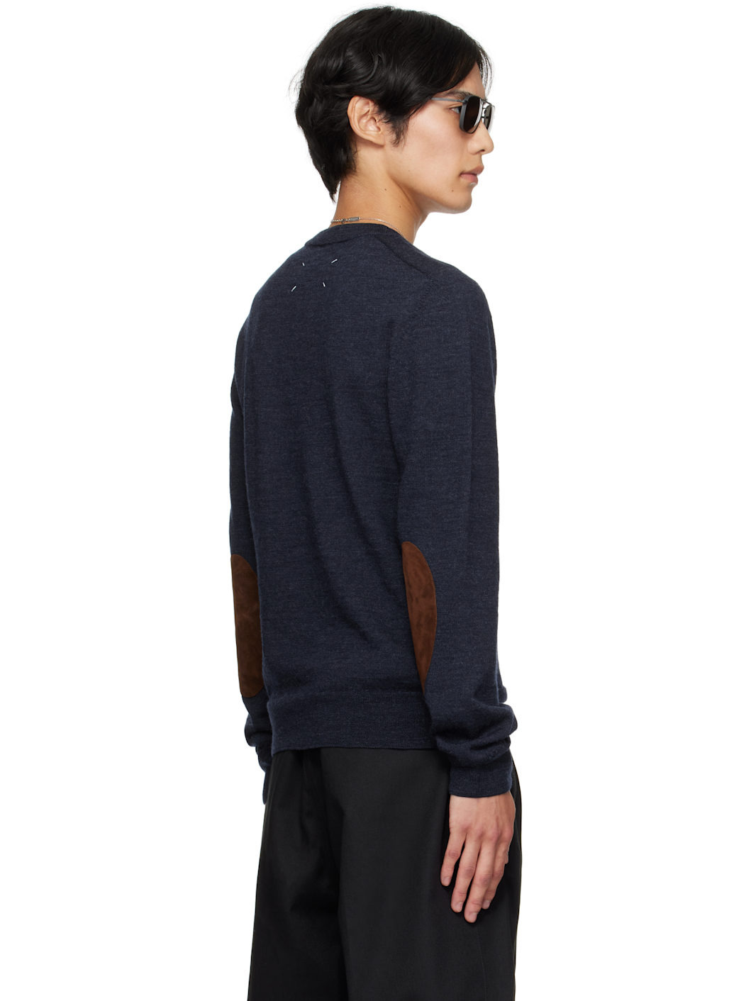 Navy Suede Elbow Patch Sweater - 3