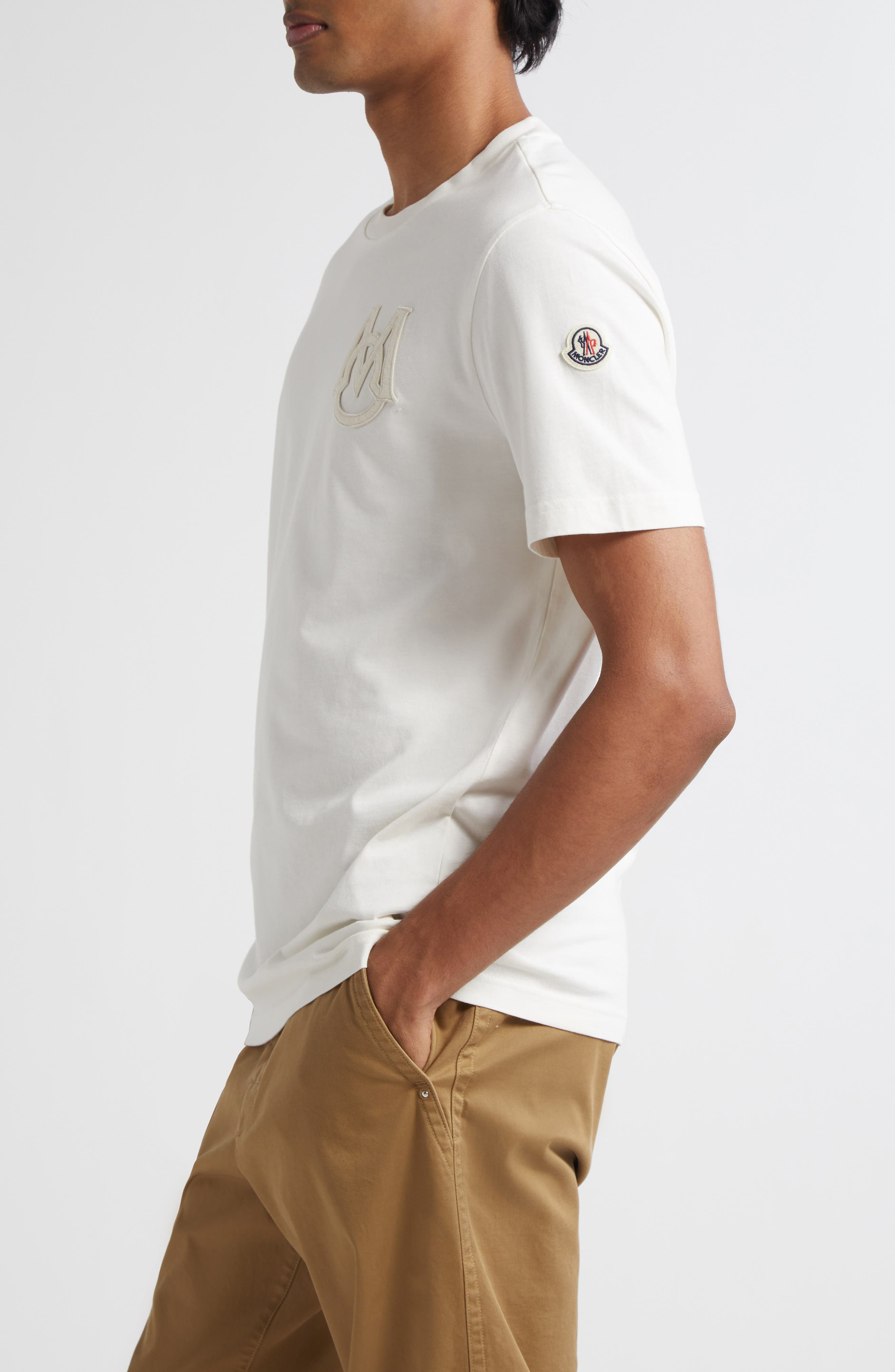 Moncler Monogram Logo Cotton T-Shirt in Bright White at Nordstrom - 3