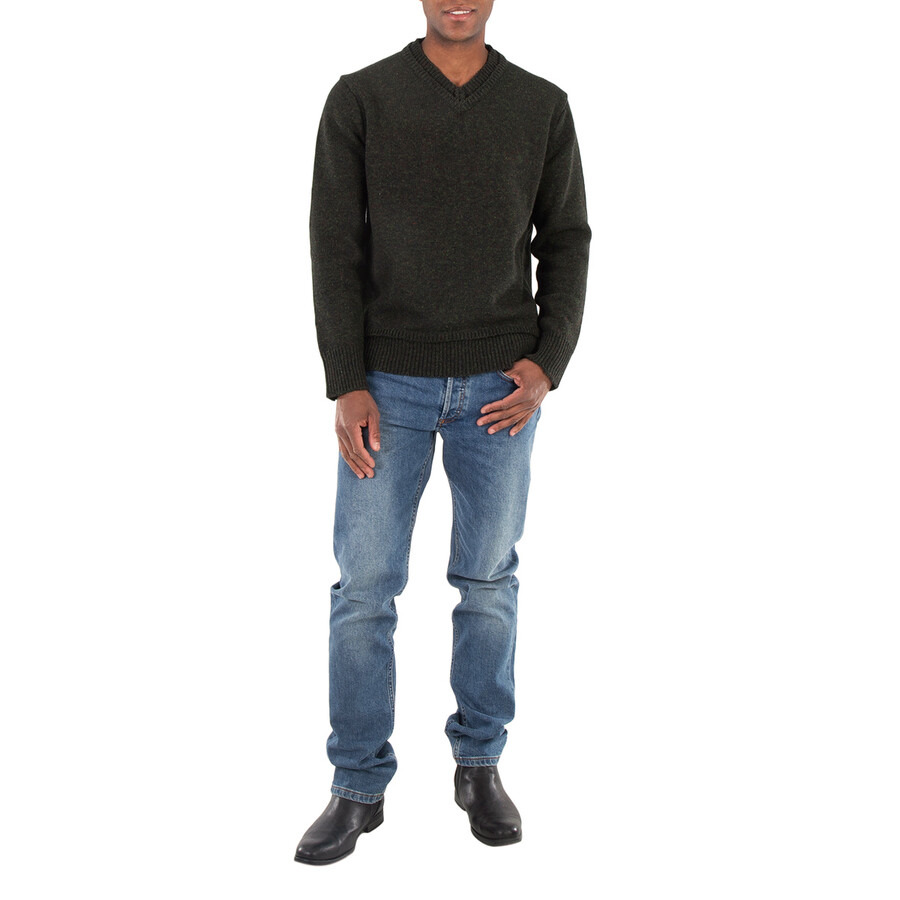 Maison Margiela Men's Dark Green Elbow-Patch Knitted Jumper - 4