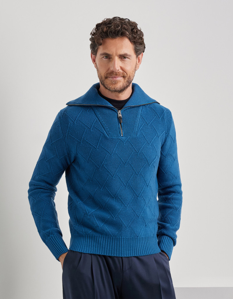 STRUCTURED TEAL MOCK ZIP IN EXTRAFINE MERINO WOOL 3