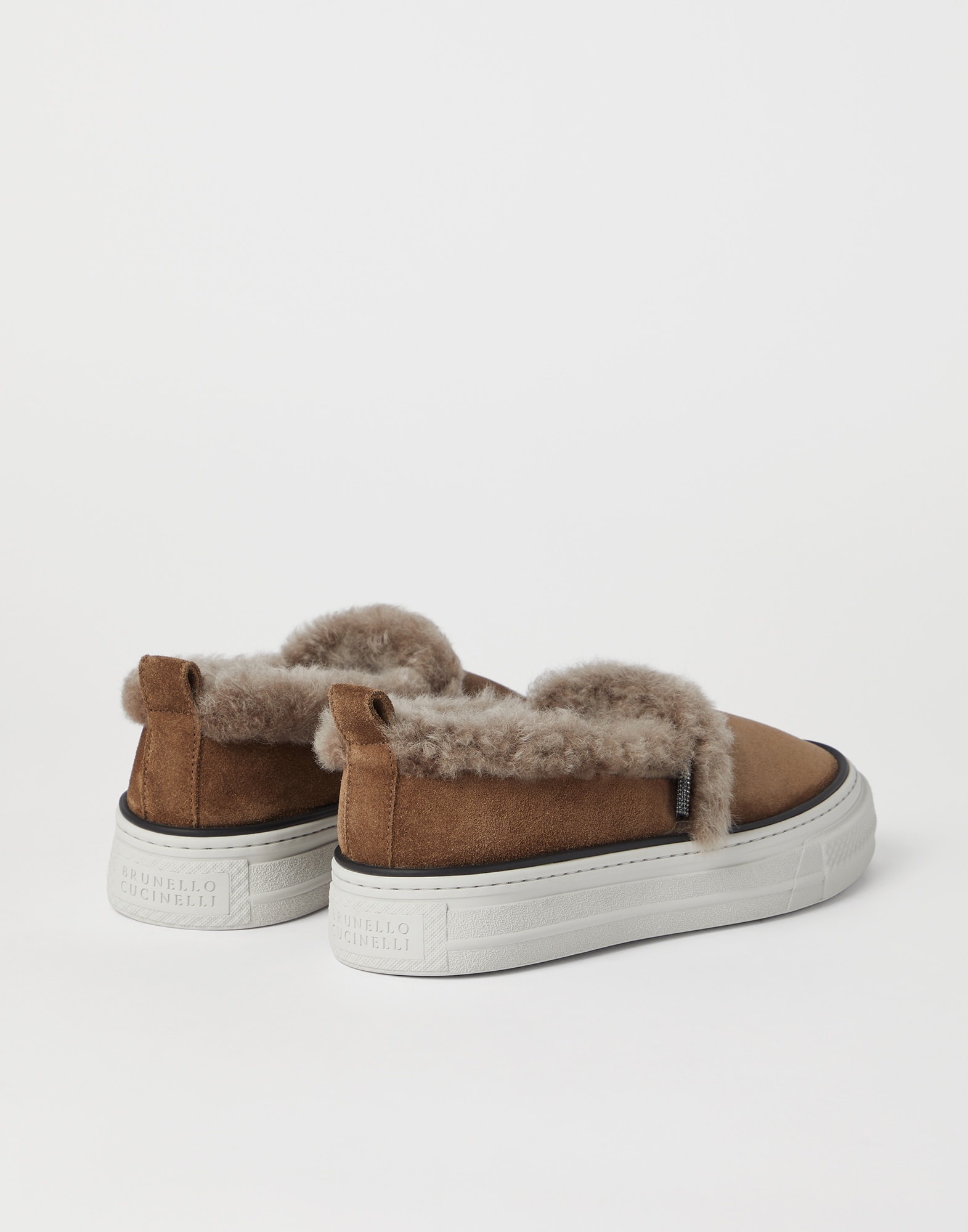 Suede slip-on sneakers with shearling lining and shiny tab - 2
