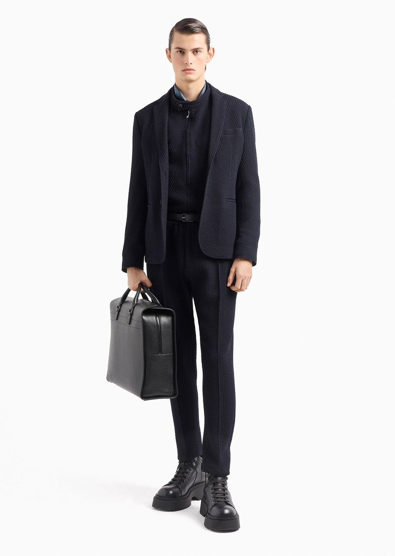 EMPORIO ARMANI Chinos in 3D-effect virgin-wool stretch-jersey knit with ribs outlook