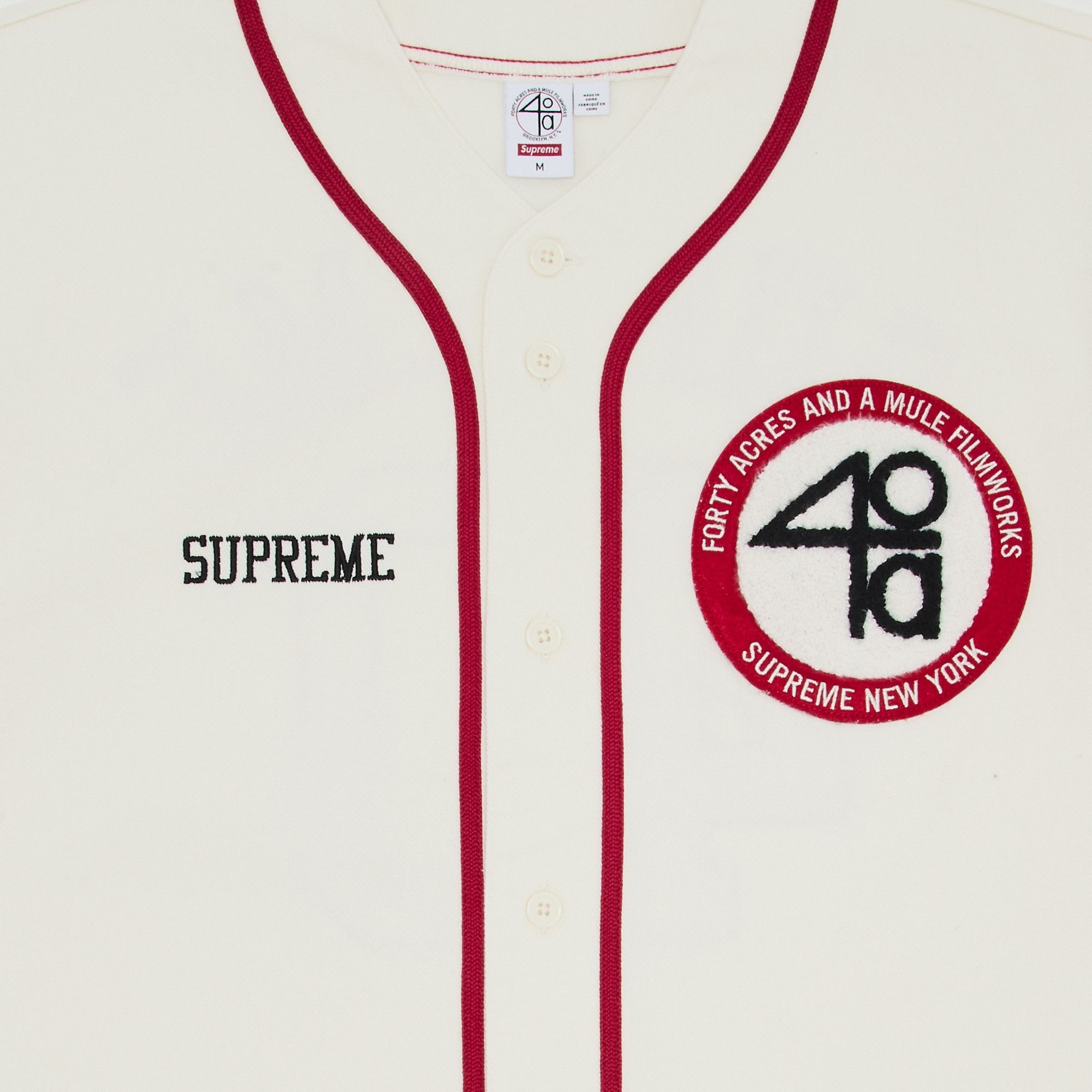 Supreme x 40 Acres Twill Baseball Jersey 'Natural' - 3
