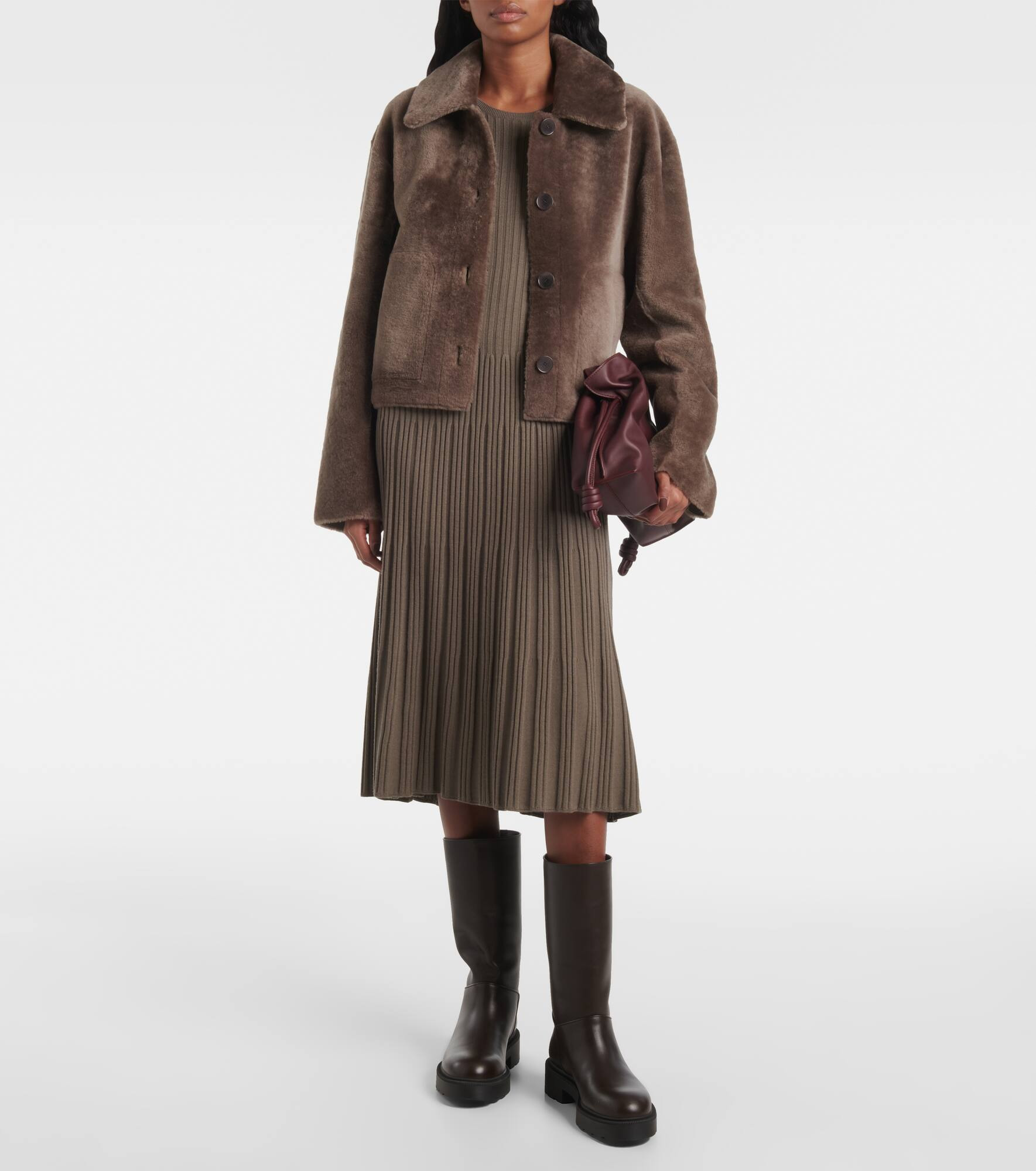 Ribbed-knit pleated wool midi dress - 2