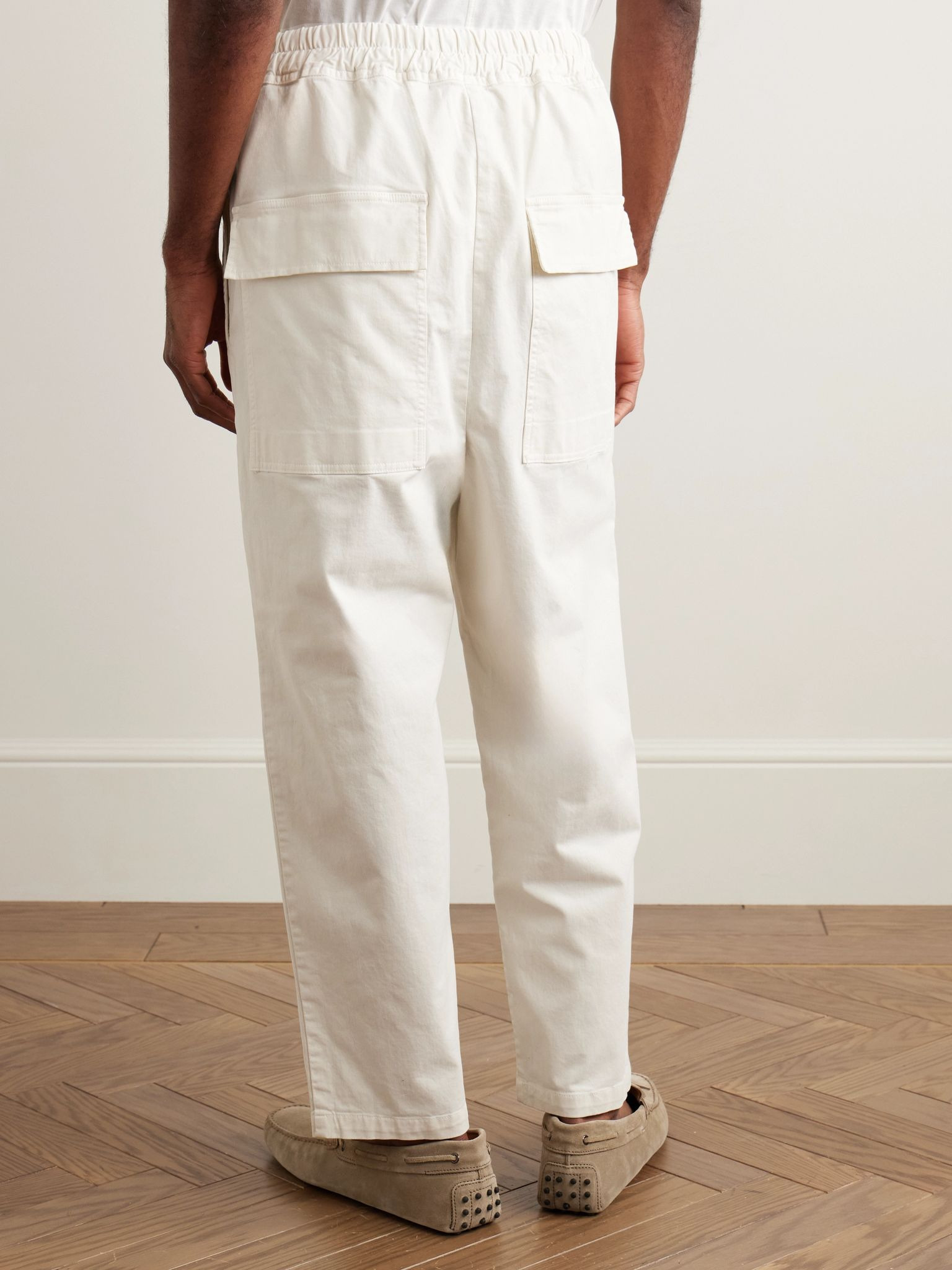 Walker Tapered Cropped Brushed Cotton-Blend Twill Drawstring Trousers Neutral - 4