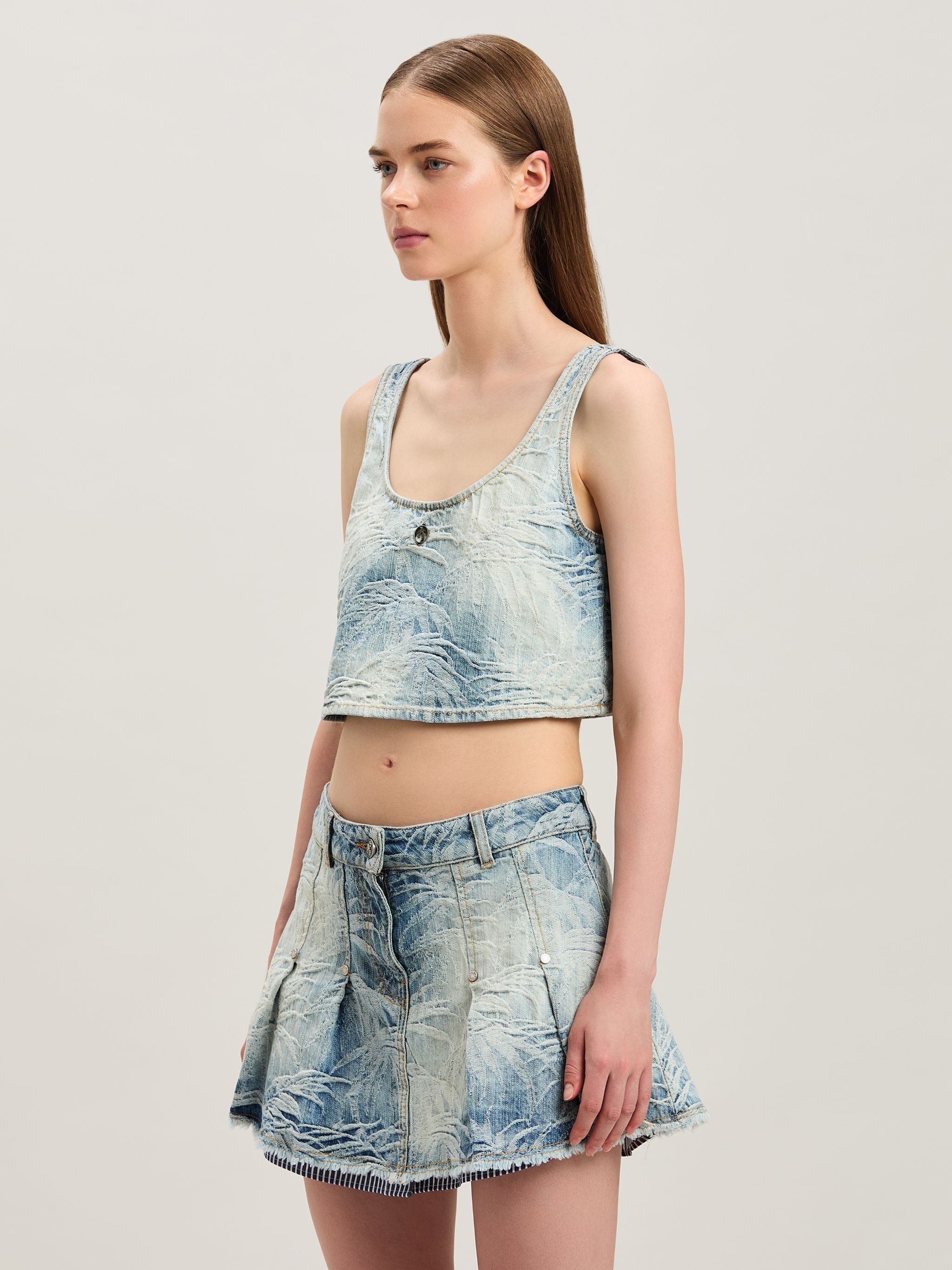 Palms jacquared denim cropped top - 4