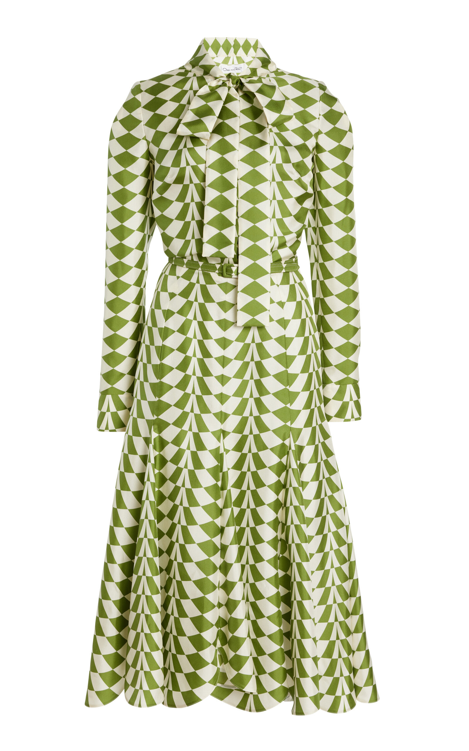 Belted Silk Twill Midi Shirt Dress green - 1