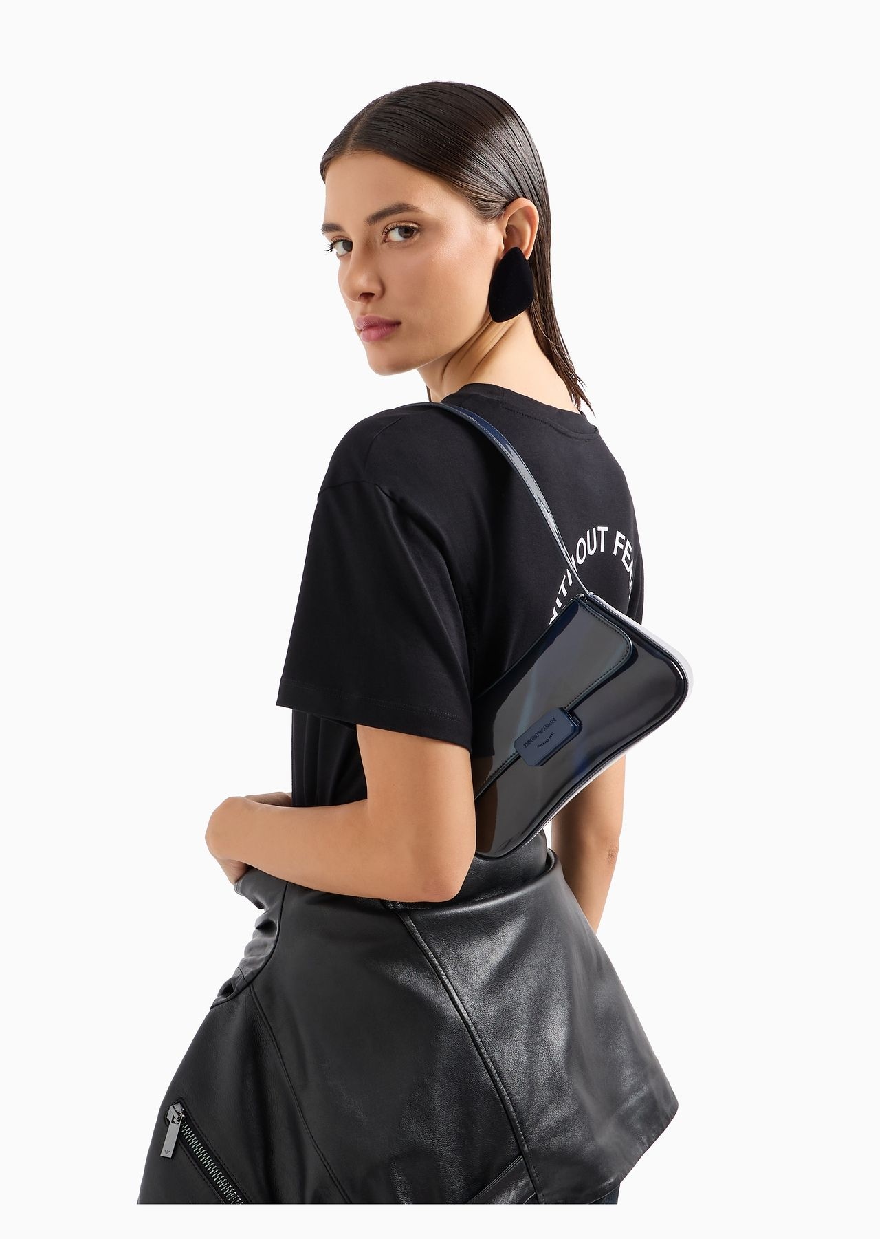 ASV Black Blue capsule collection shiny cosmos-print baguette shoulder bag - 7