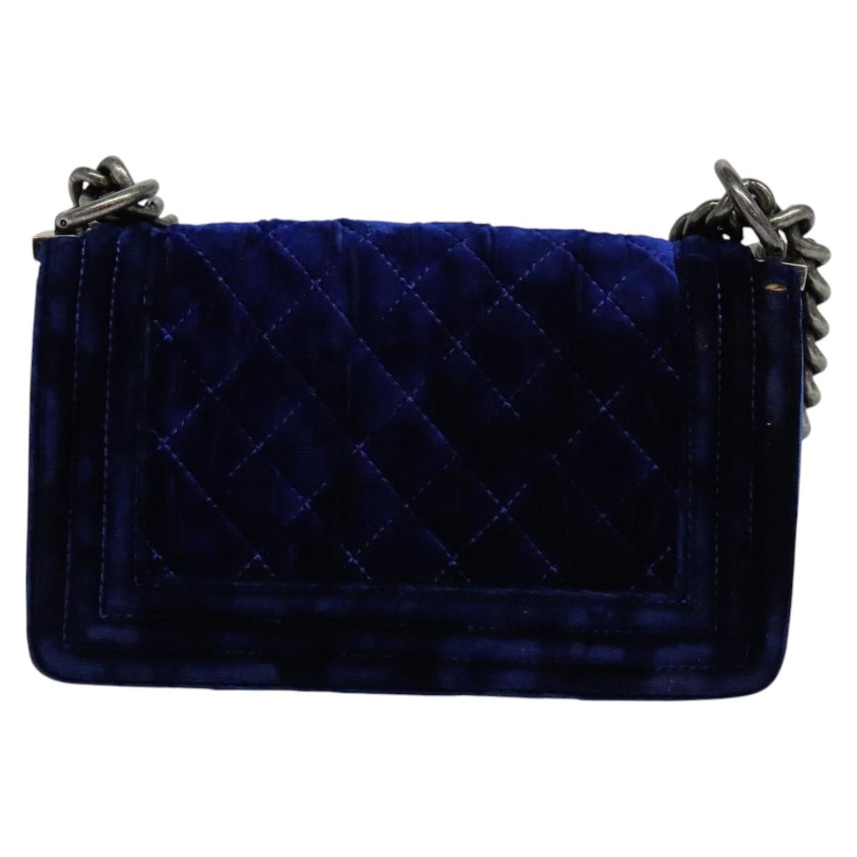 CHANEL Matelasse Chain Boy CHANEL Shoulder Bag Velor Blue CC - 2