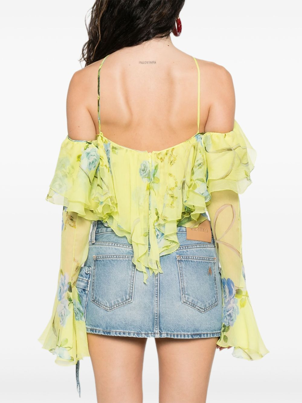 floral-print ruffled blouse - 4