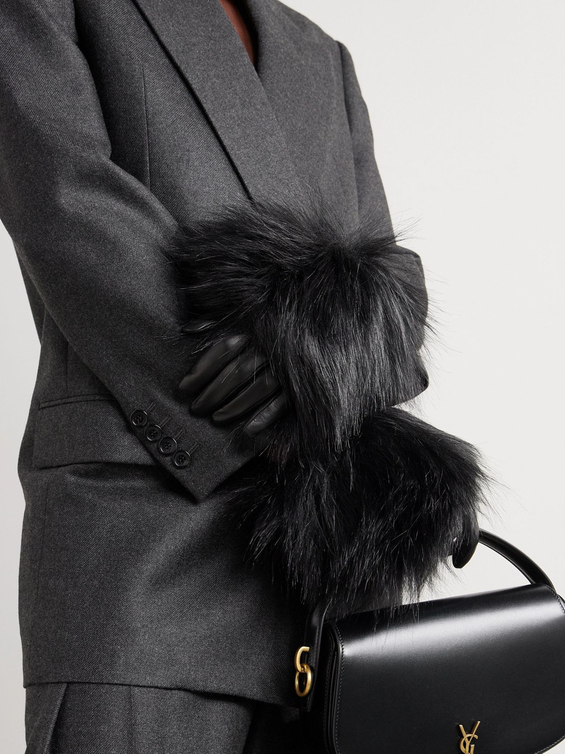 SAINT LAURENT Faux fur-trimmed leather gloves Black outlook