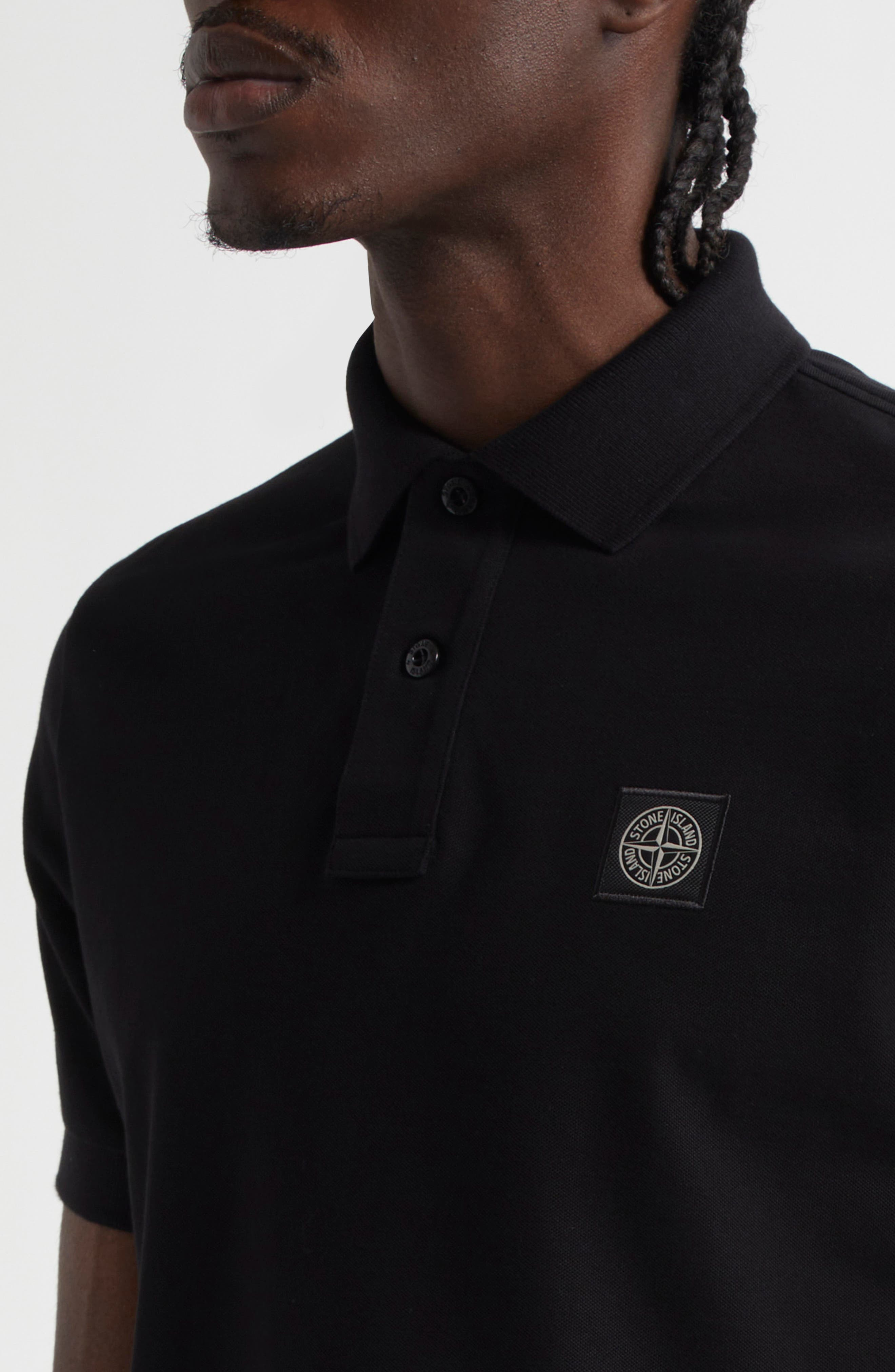 Stone Island 2SC18 Slim Fit Piqué Polo in V0029 Black at Nordstrom - 4