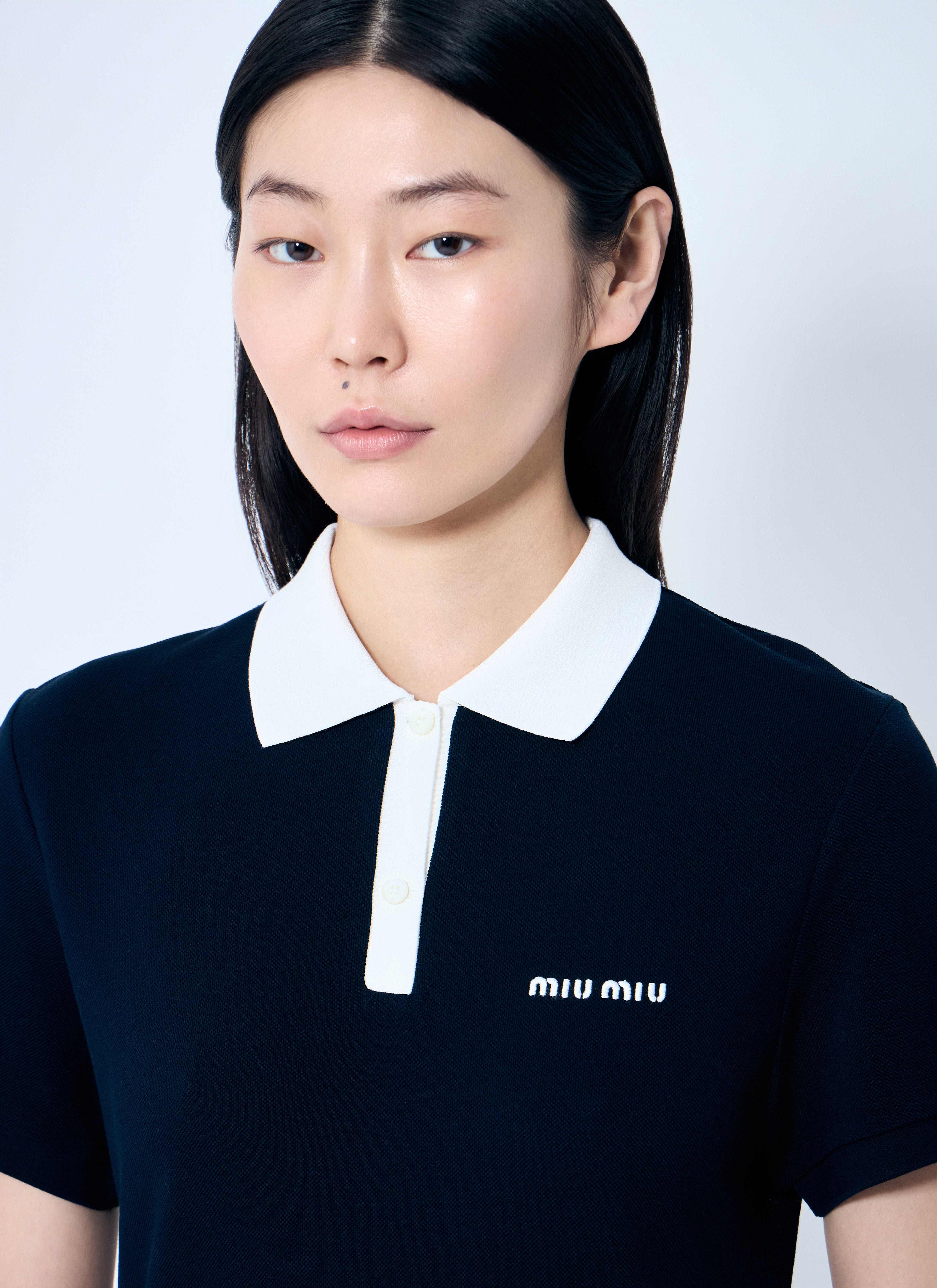 Miu Miu Women Polo Shirt Dress With Pleated Hem - 5