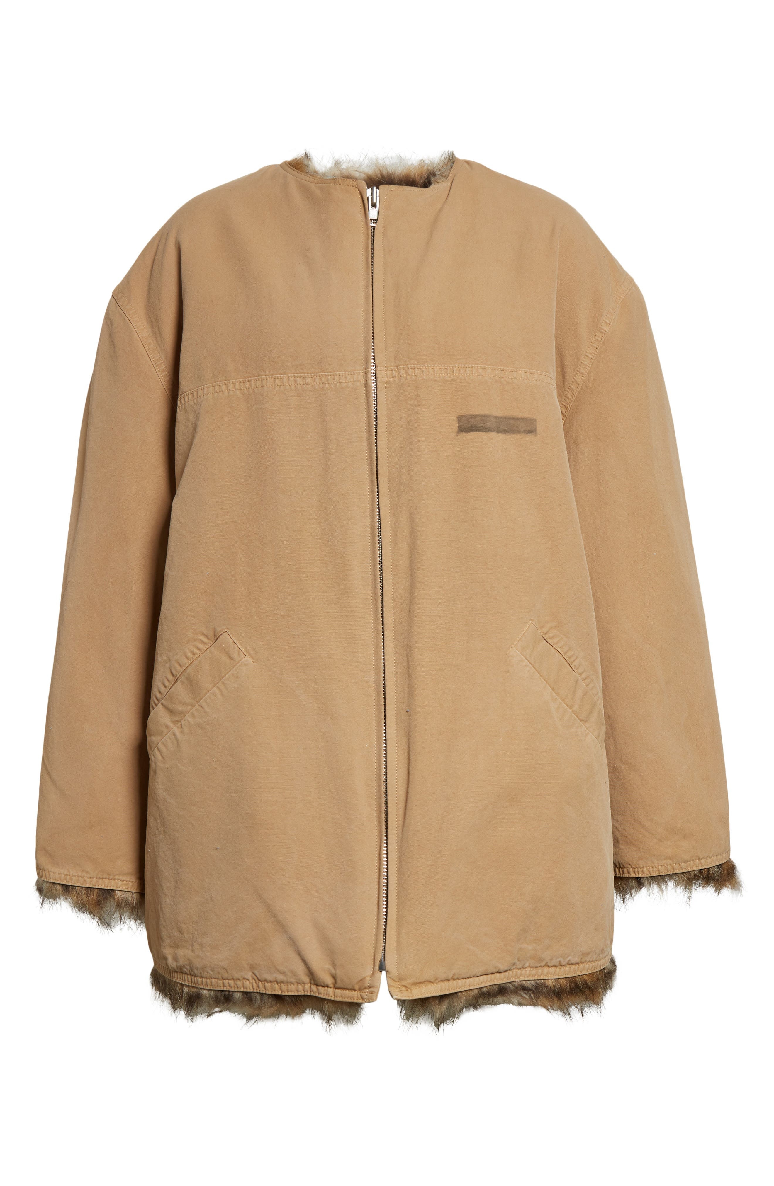 MM6 Maison Margiela Reversible Cotton Gabardine & Faux Fur Jacket in Ocre at Nordstrom - 8