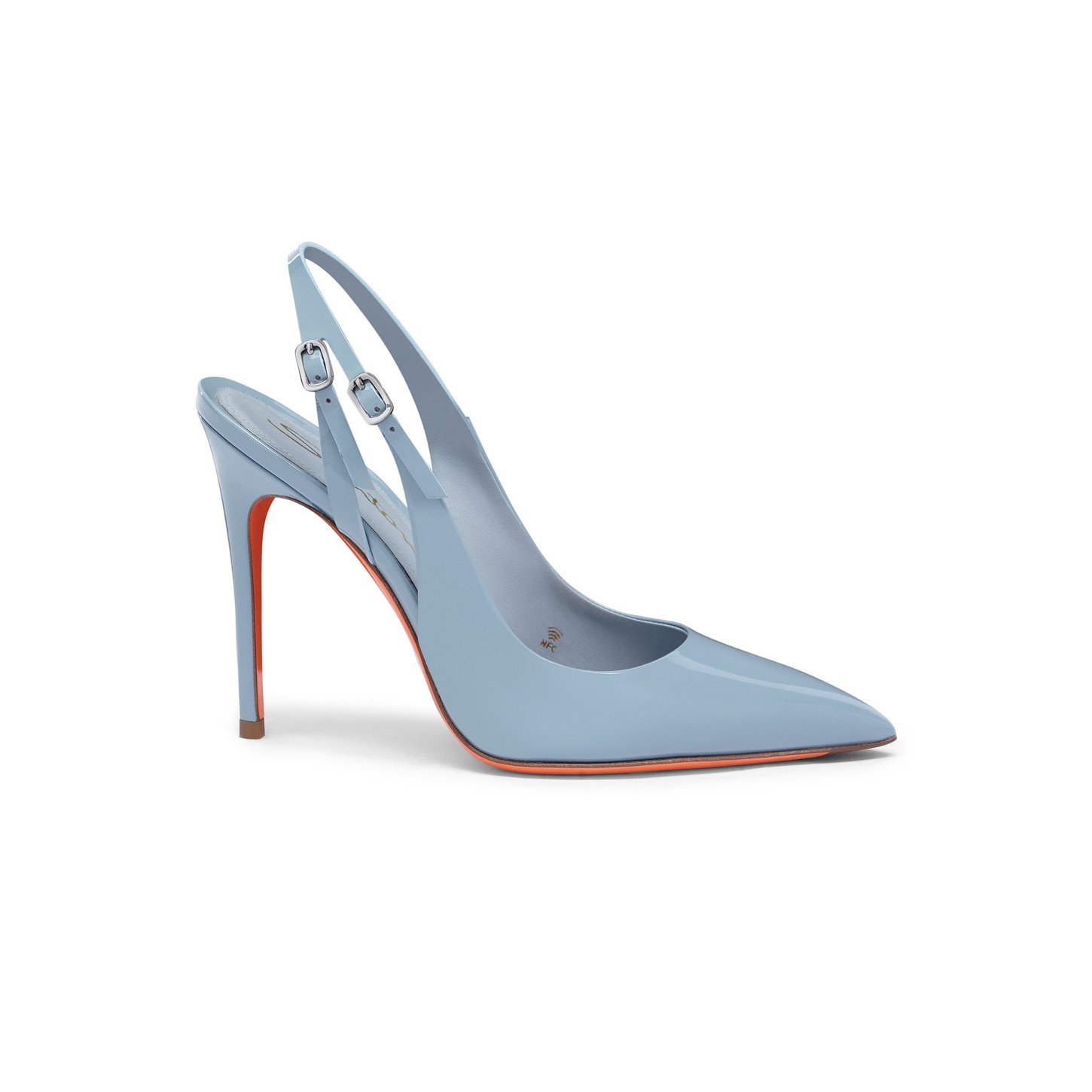 Women's light blue patent leather high-heel slingback - 1