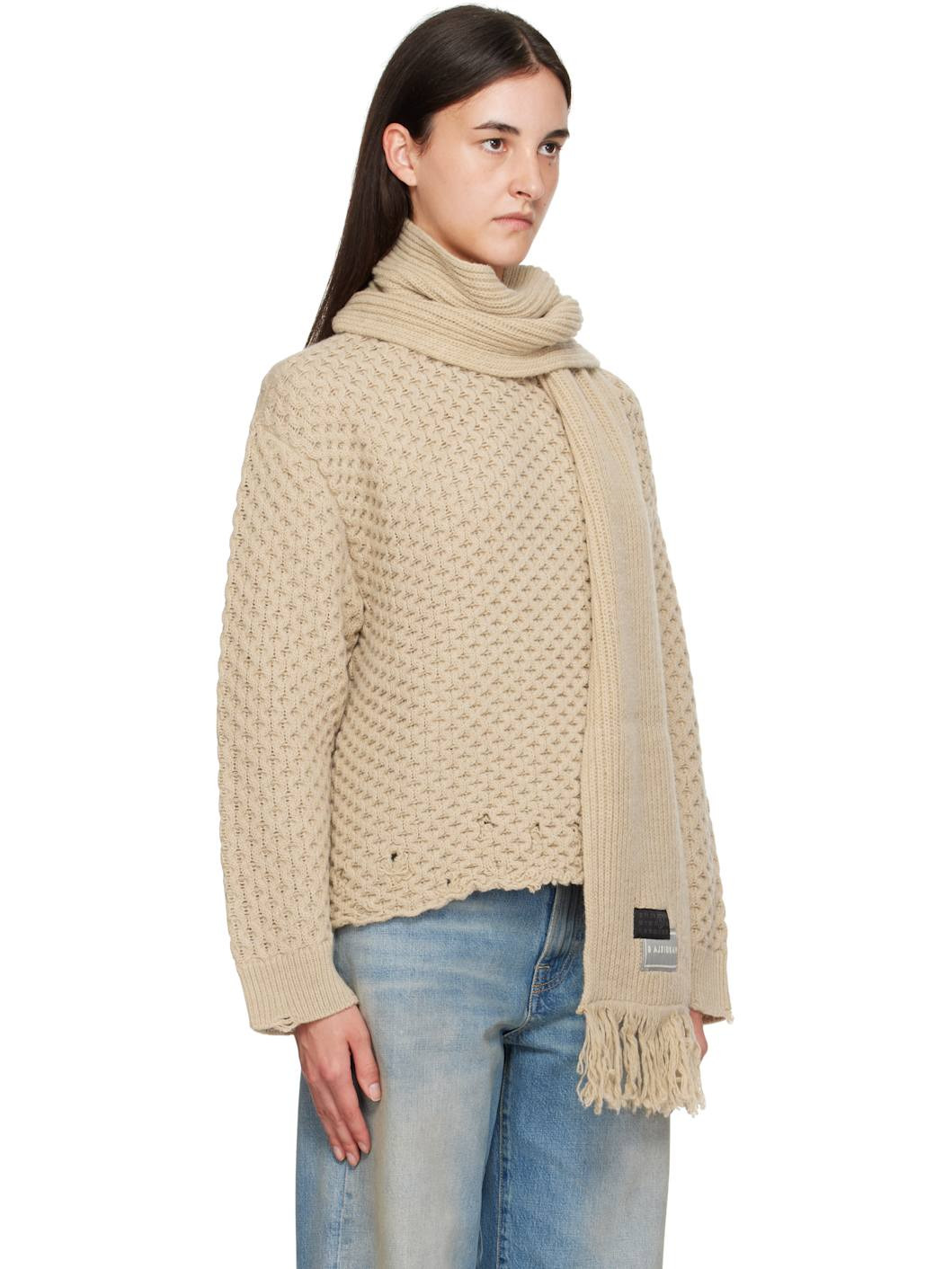Beige Scarf Knit Sweater - 2