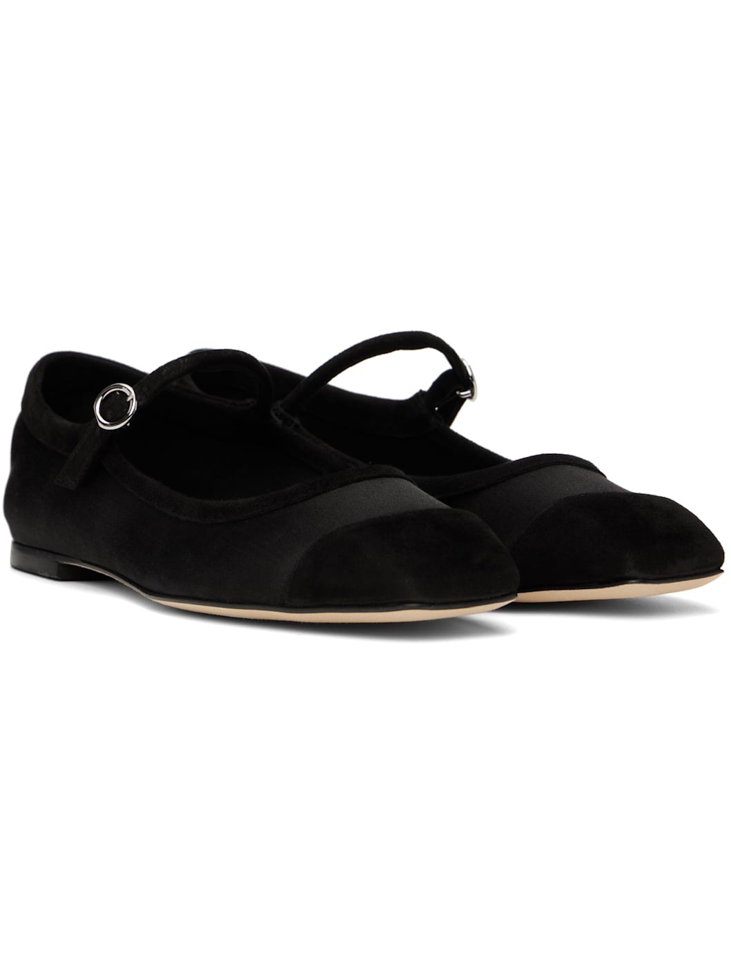 Black Uma Satin Toe-Cap Ballerina Flats - 4