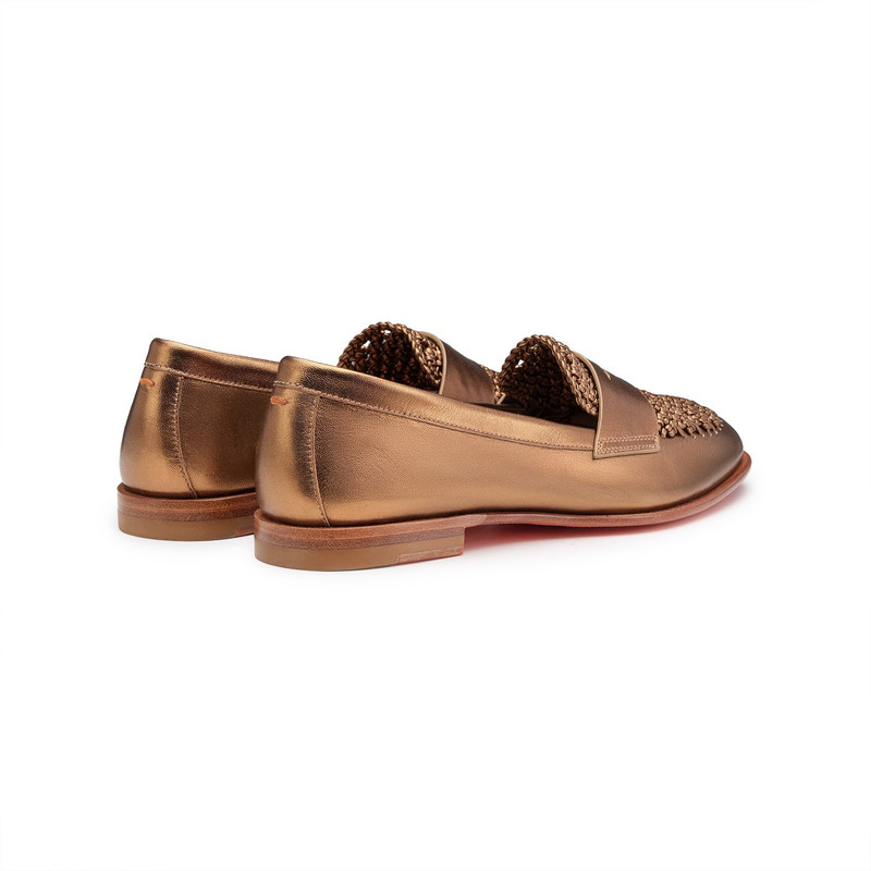 Women's gold laminated leather penny loafer 4