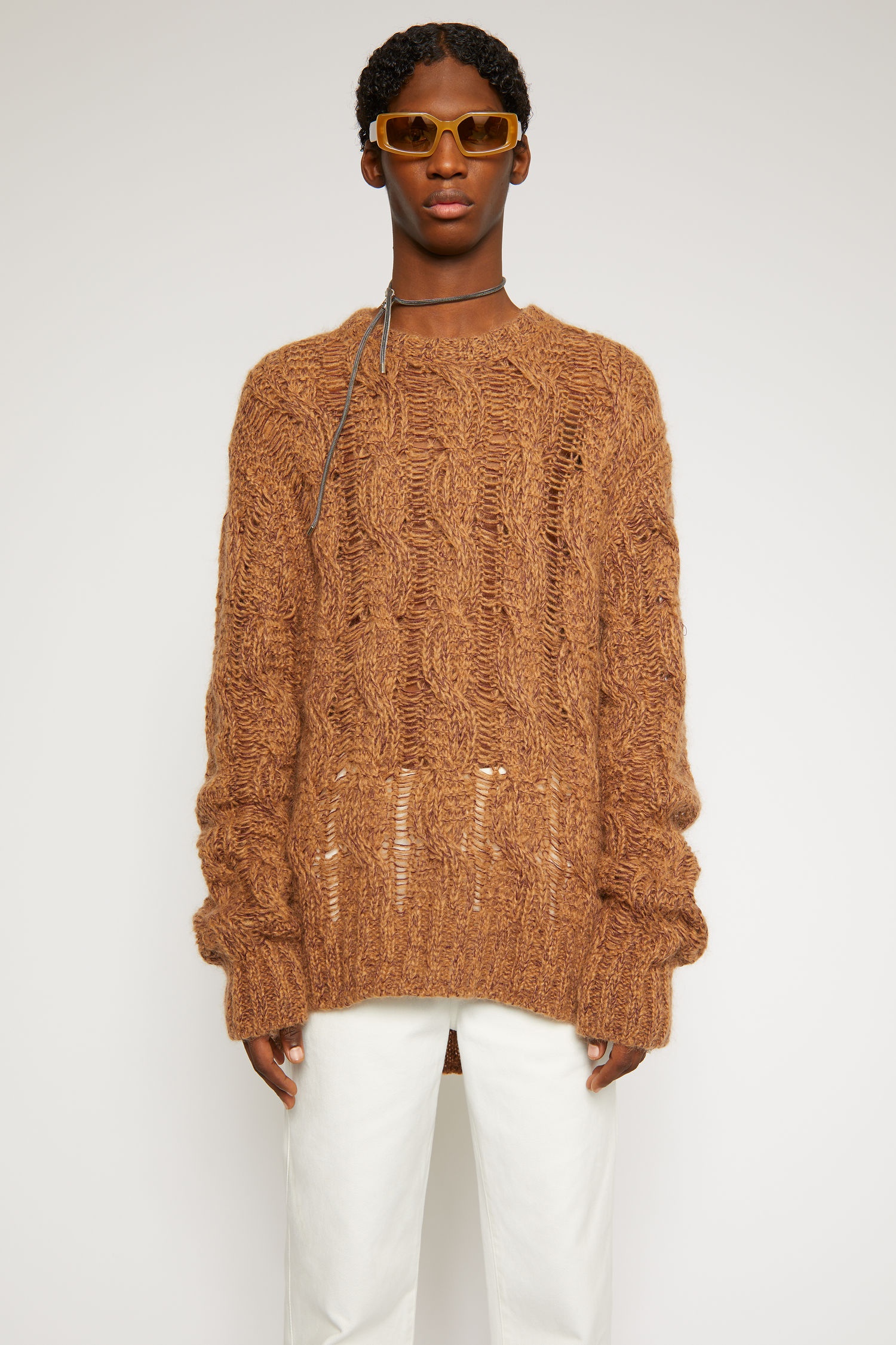 Melange cable-knit sweater brown/burgundy - 2