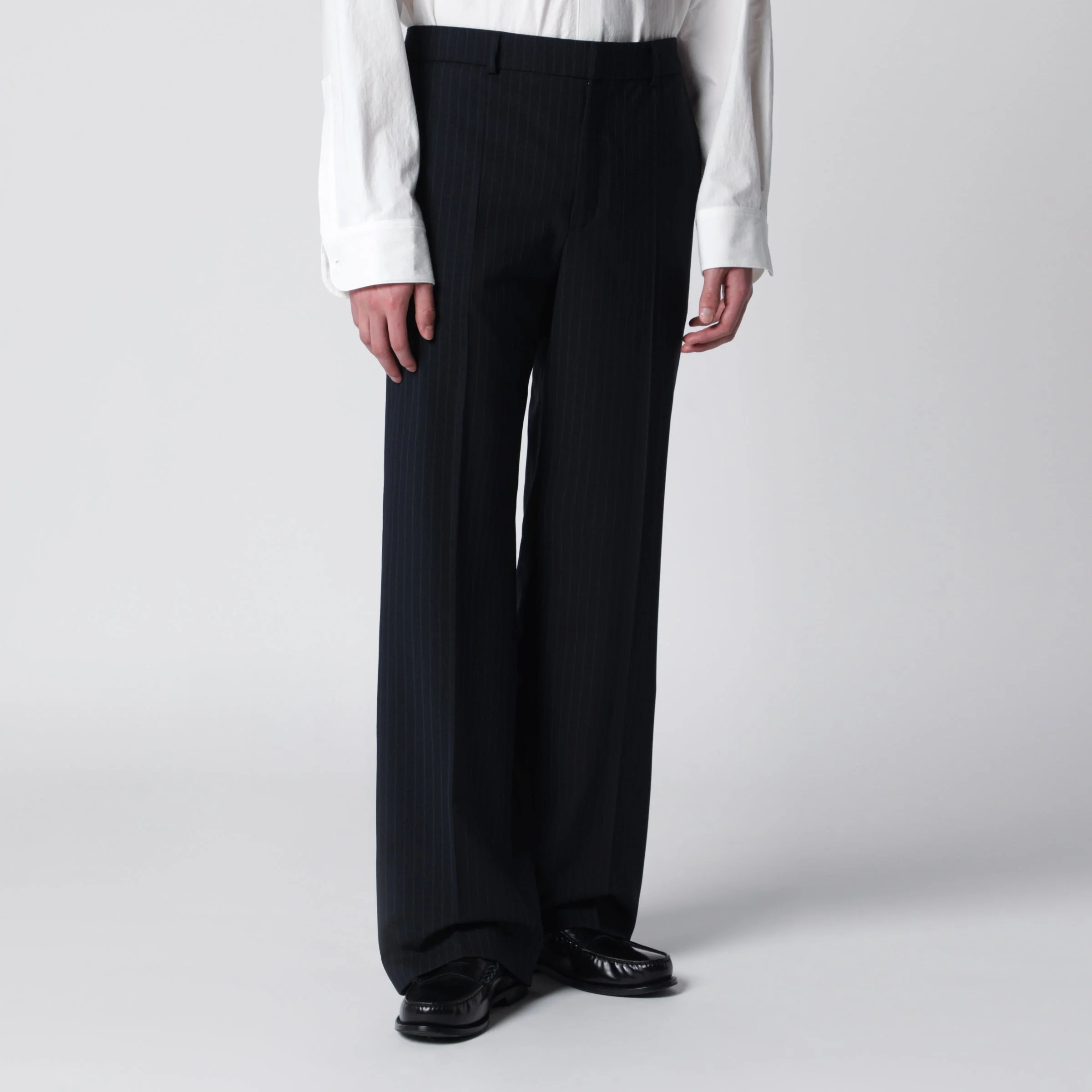 Pinstriped wool-blend trousers - 1