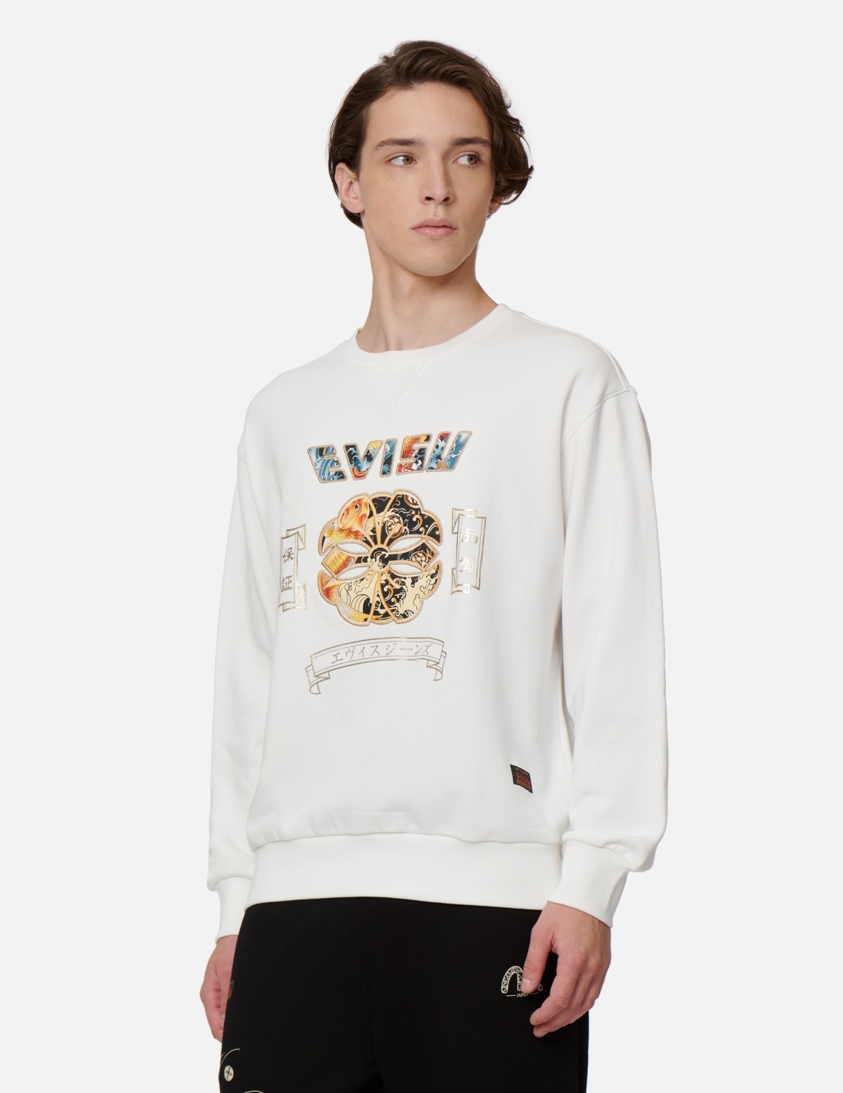 KOI AND WAVE PATTERN KAMON PRINT SWEATSHIRT - 7