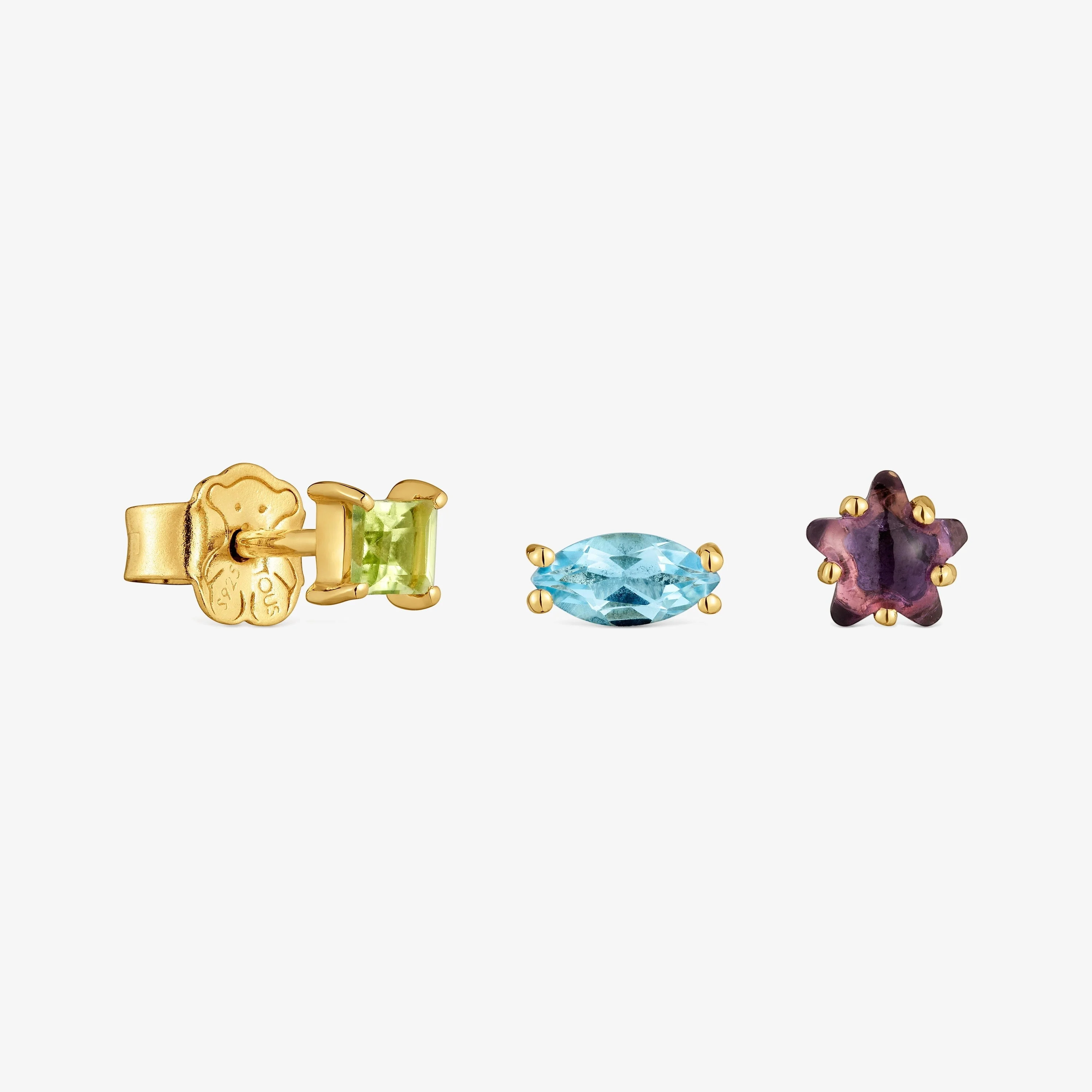 Pack of small Earrings with 18K gold vermeil and gemstones Sugar Party - 1