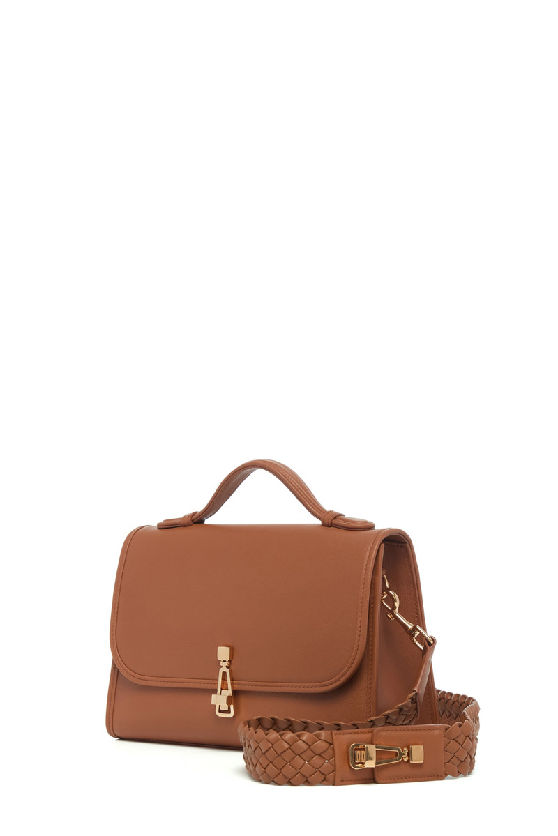 GABRIELA HEARST Medium Leonora Flap Bag in Cognac Soft Leather with Braided Strap outlook