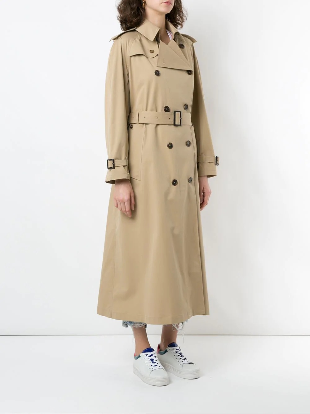 double-breasted long trench coat - 3