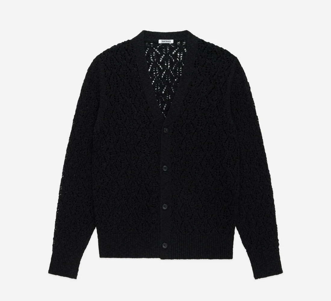 Classic Cardigan - Black Flamme Lace Knit - 1