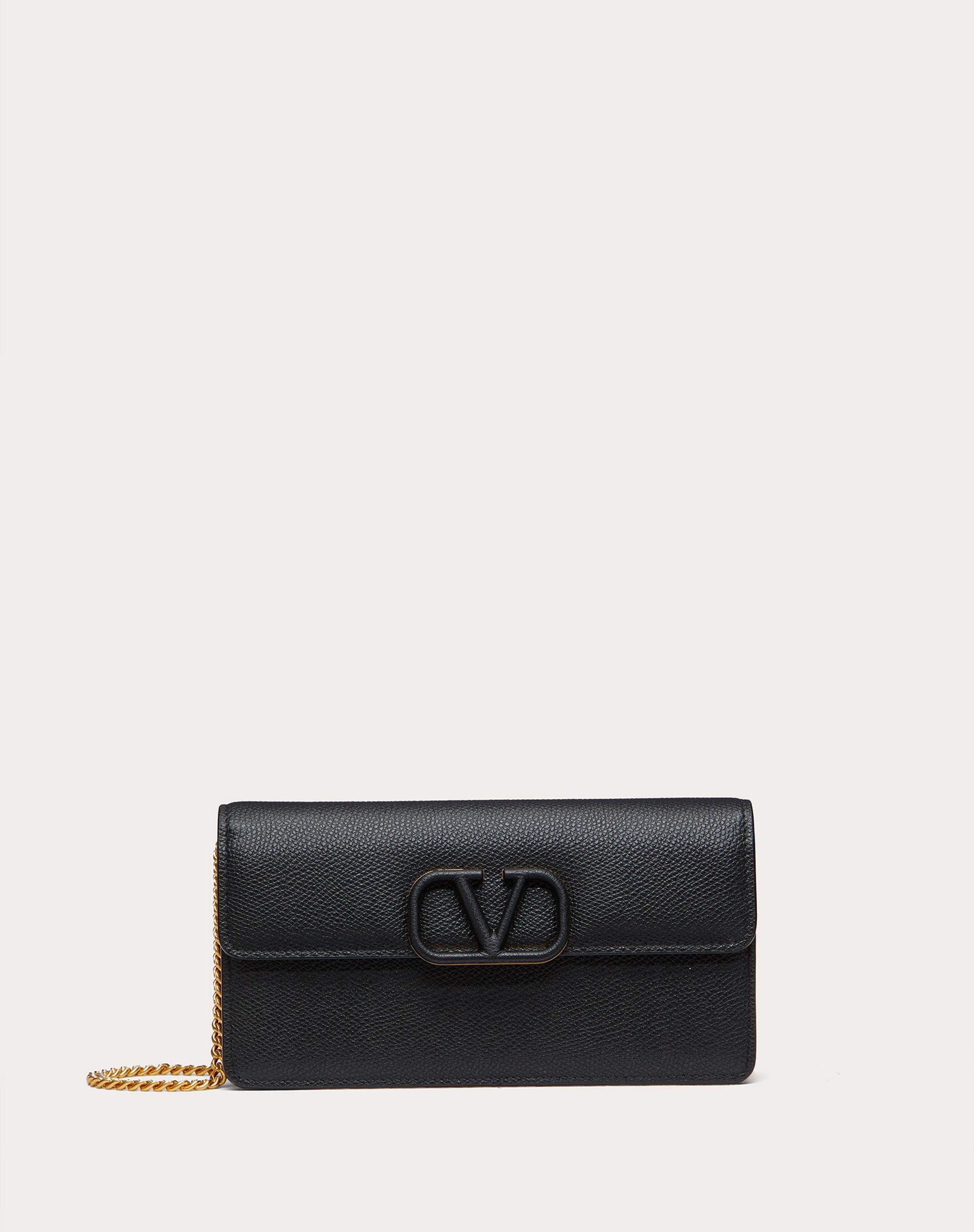 VLOGO SIGNATURE GRAINY CALFSKIN WALLET WITH CHAIN - 1