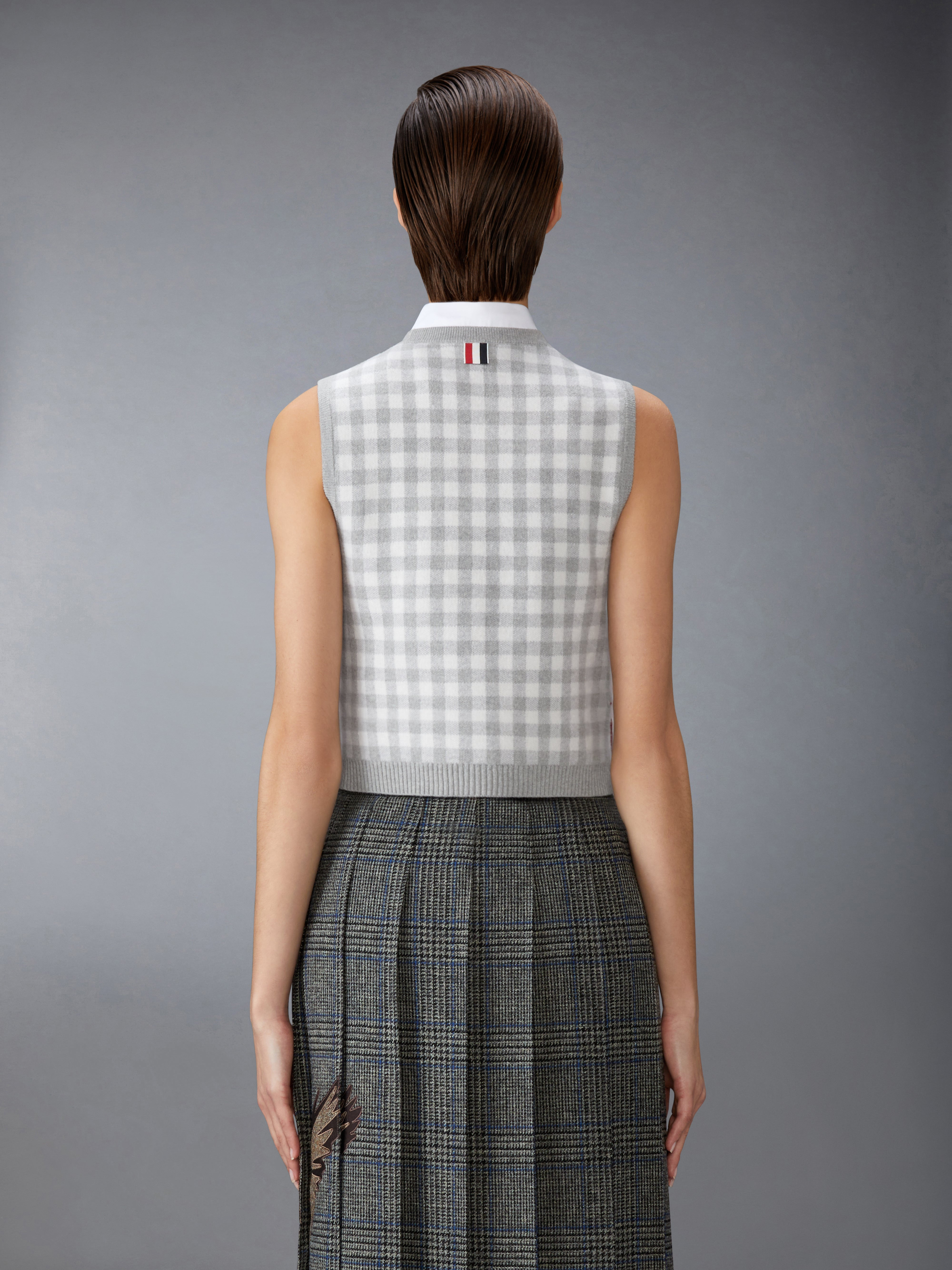 FUNMIX GINGHAM CHECK JACQUARD MERINO WOOL SHELL TOP - 3