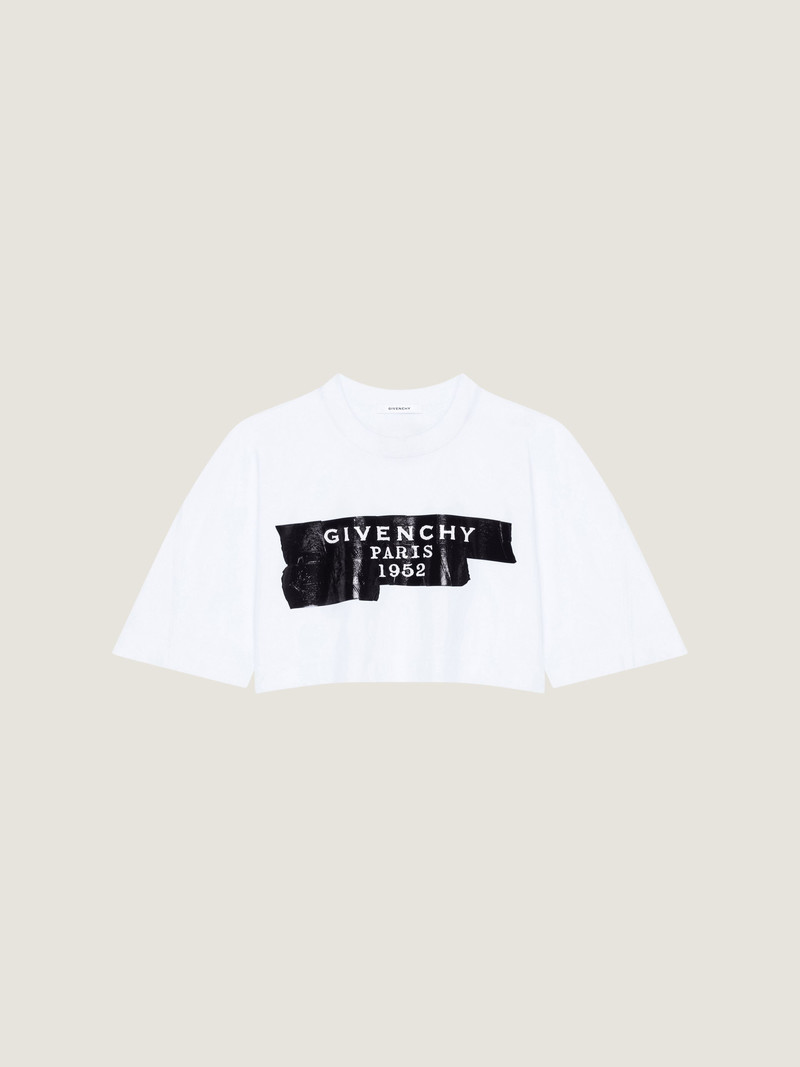 CROPPED COCOON T-SHIRT IN COTTON WITH GIVENCHY TAPE PRINT 1