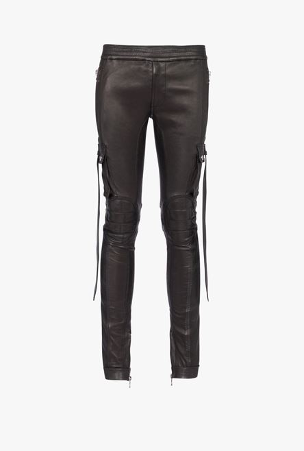 Slim cut black leather pants - 1