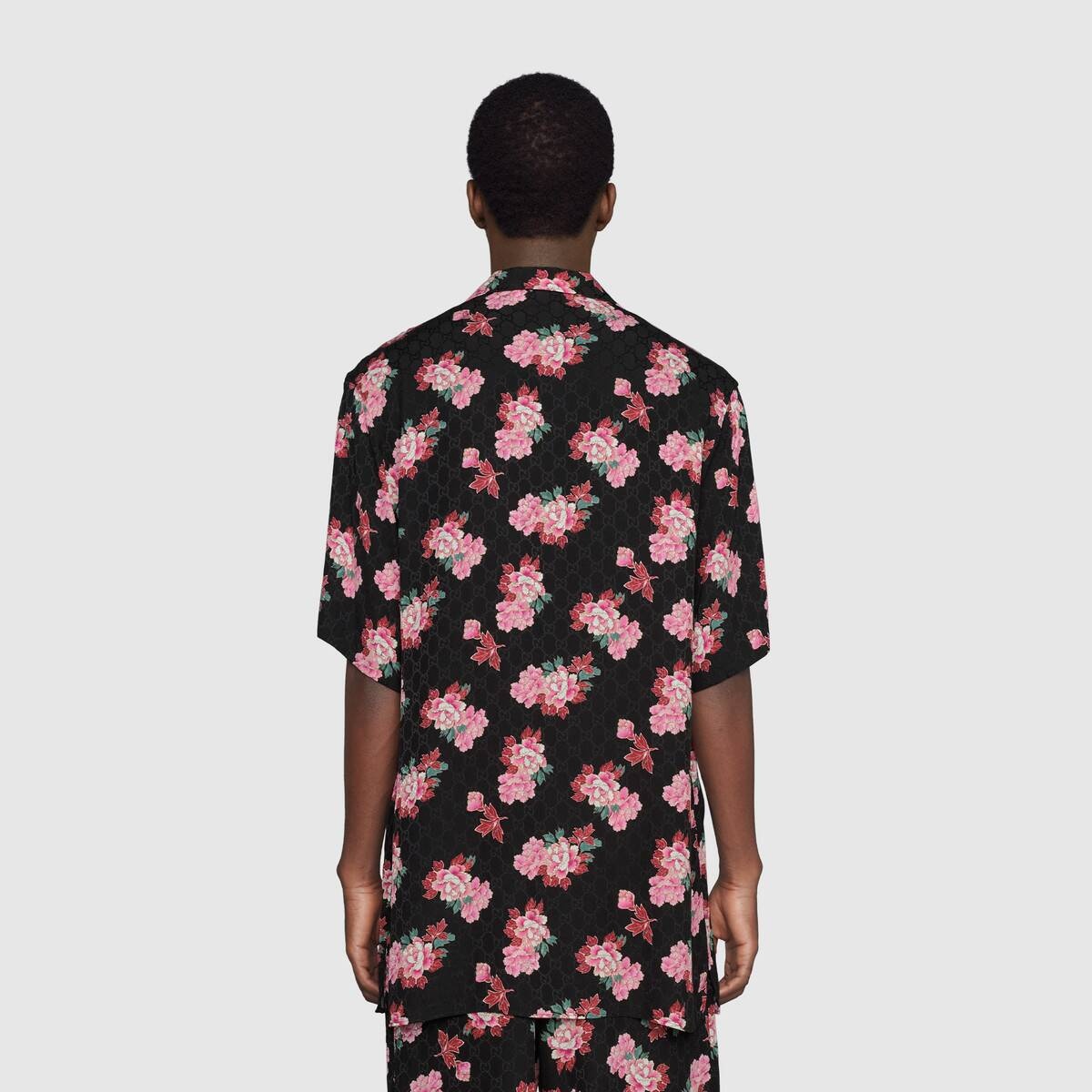 Peony print silk bowling shirt - 4