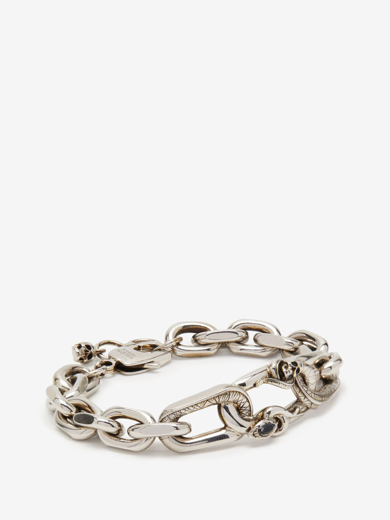 Men's Snake & Skull Chain Bracelet in Antique Silver 3