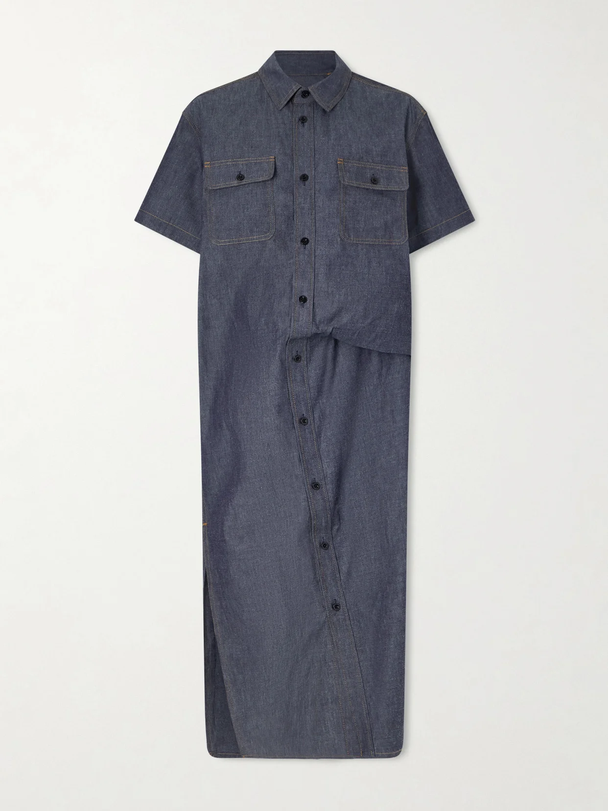 Gathered Denim Midi Dress - 1