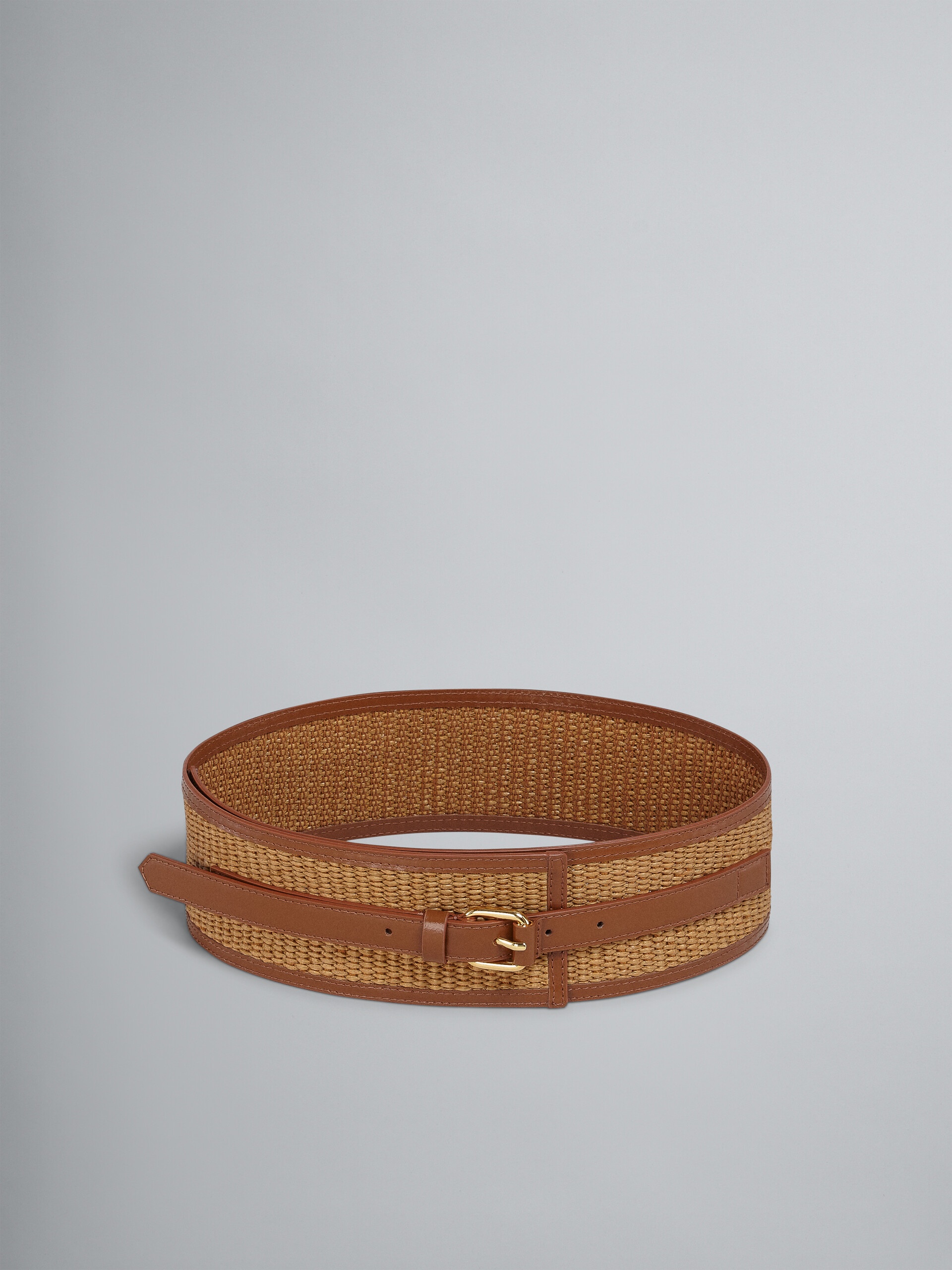 BROWN LEATHER AND RAFFIA BELT - 1