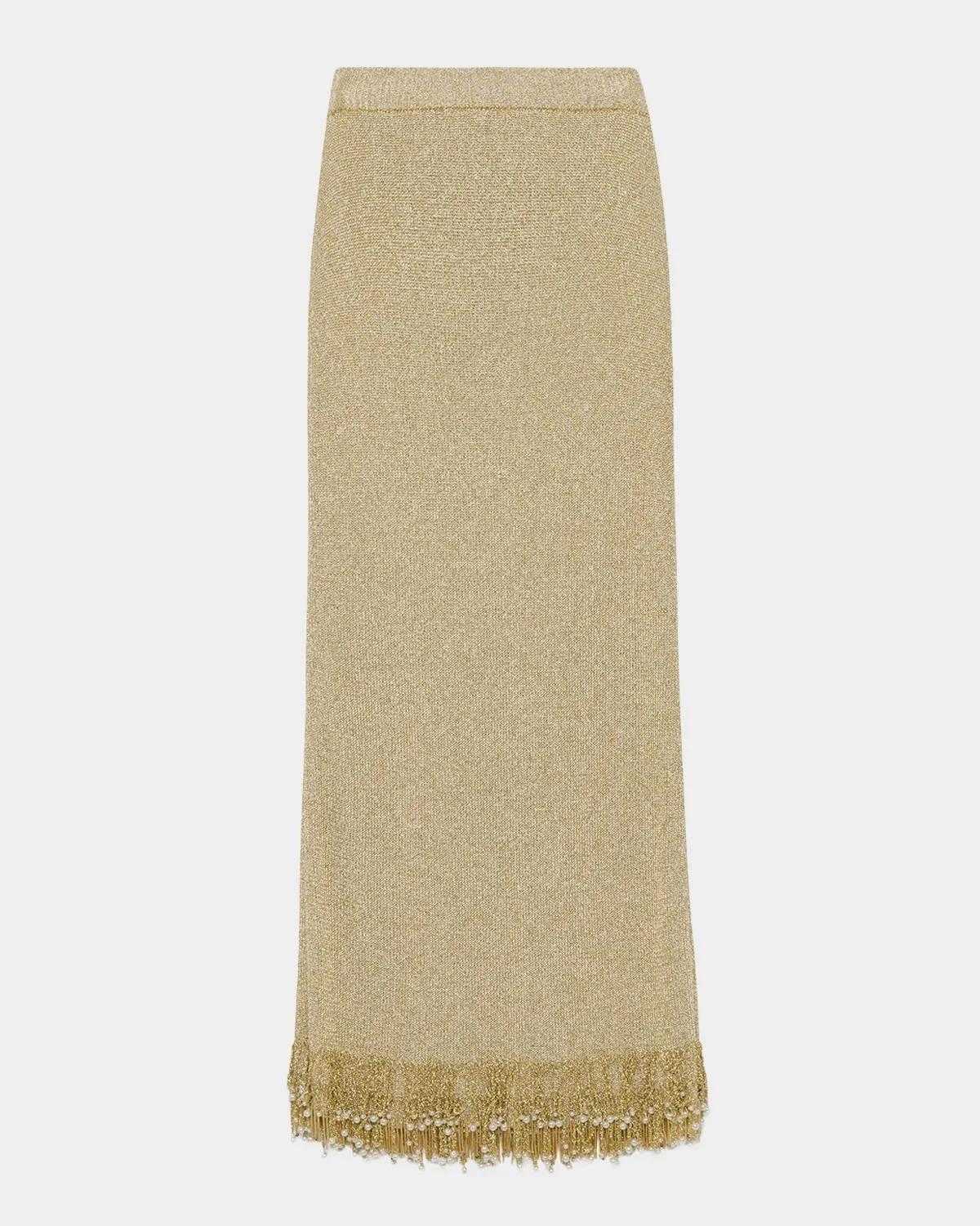 Zeni Fringe-Trim Metallic Knit Midi Skirt - 1