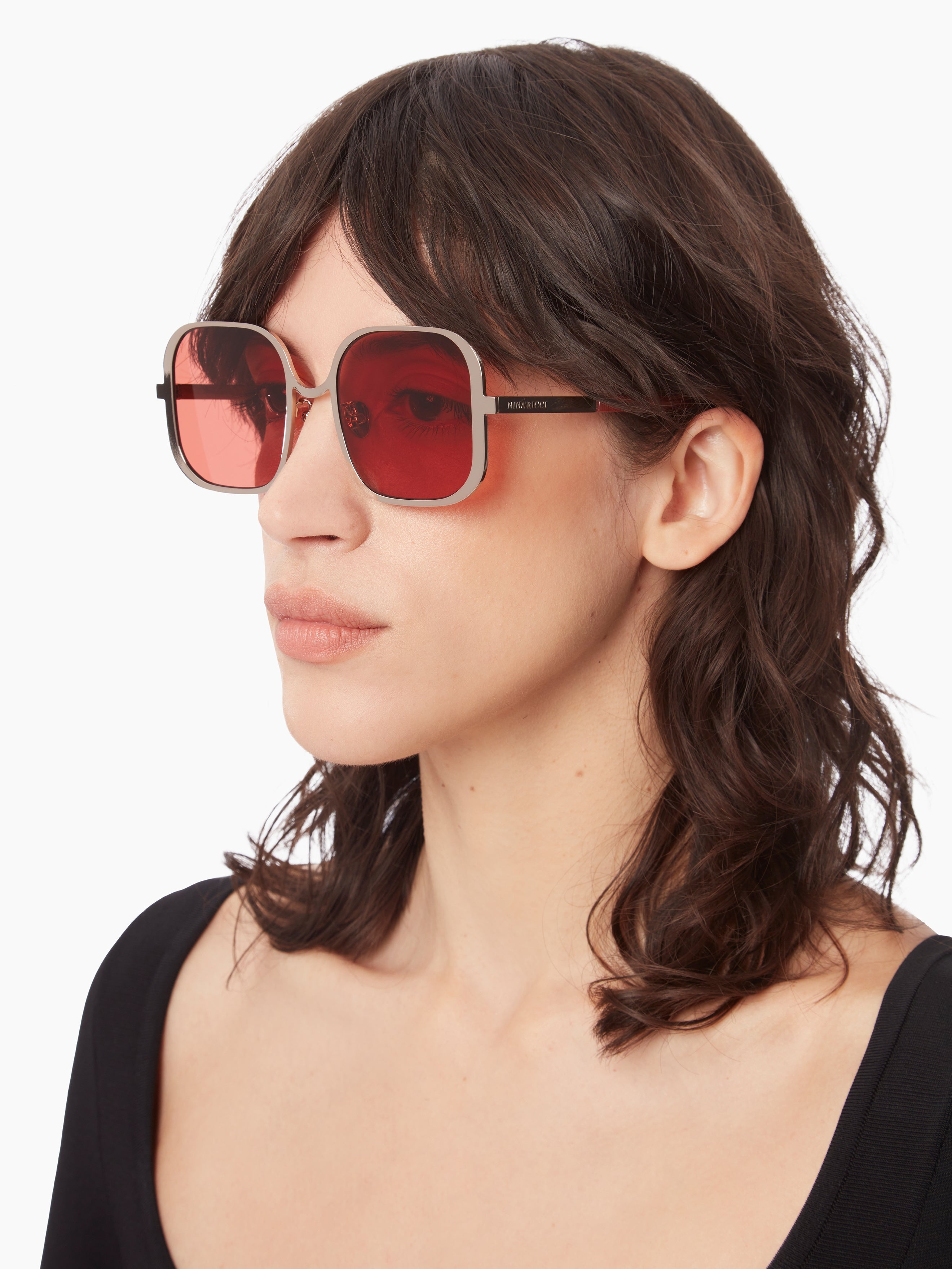 Upside-down square shiny light gold Sunglasses - 3
