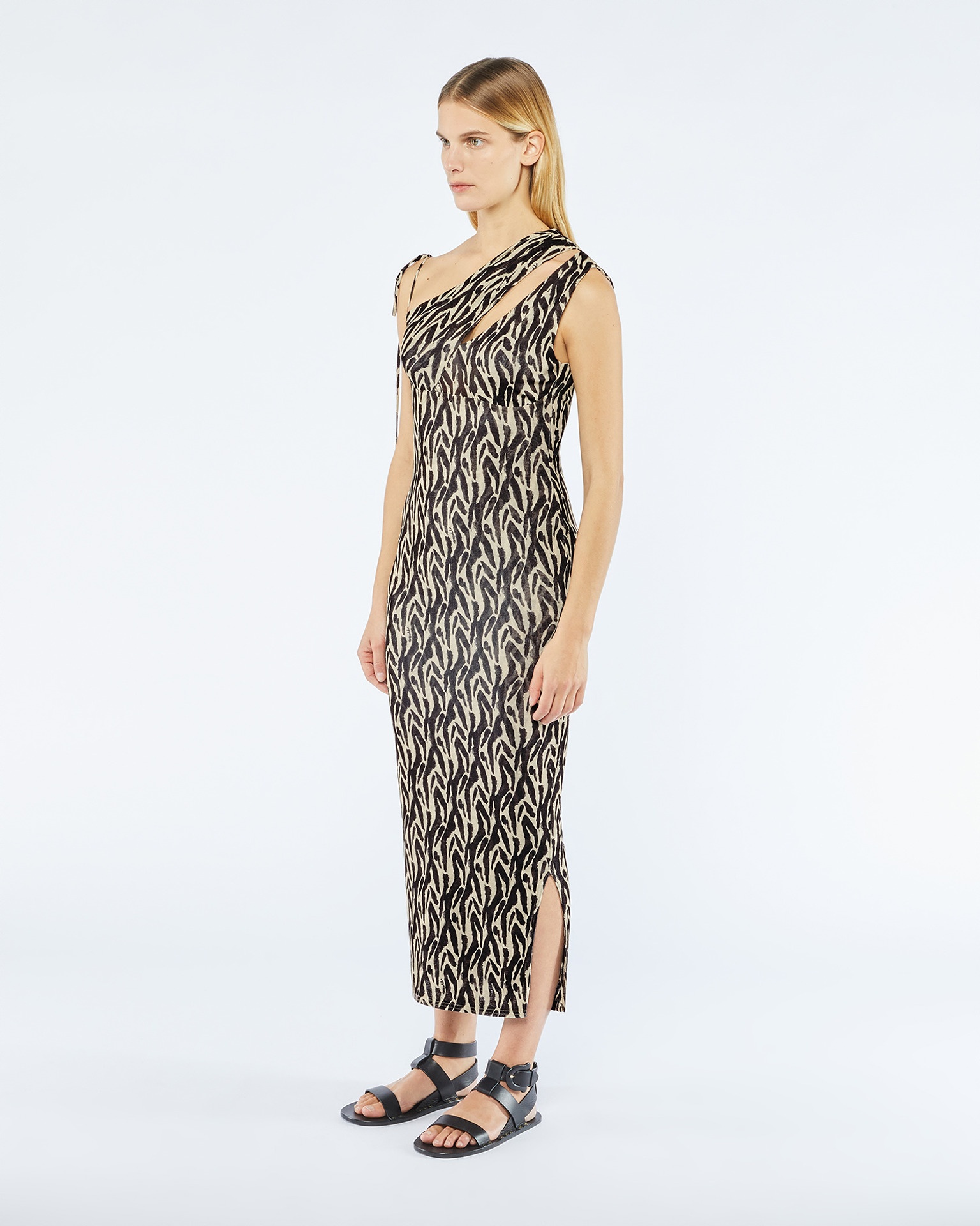 CAMILLE - Printed mesh-jersey midi dress - Caramel - 3